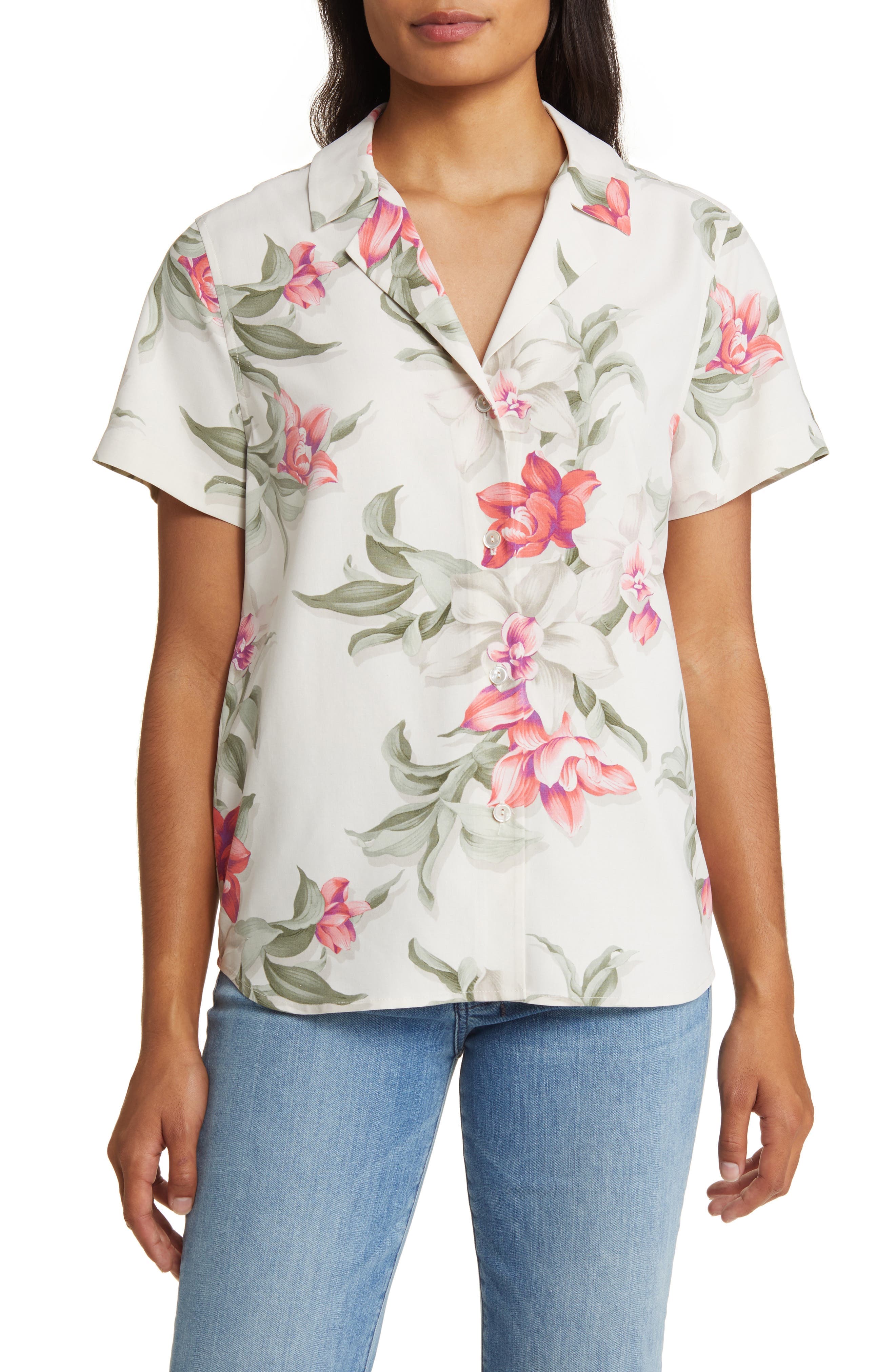 Beachway Blooms Talulla Floral Silk Button-Up Shirt - image 1