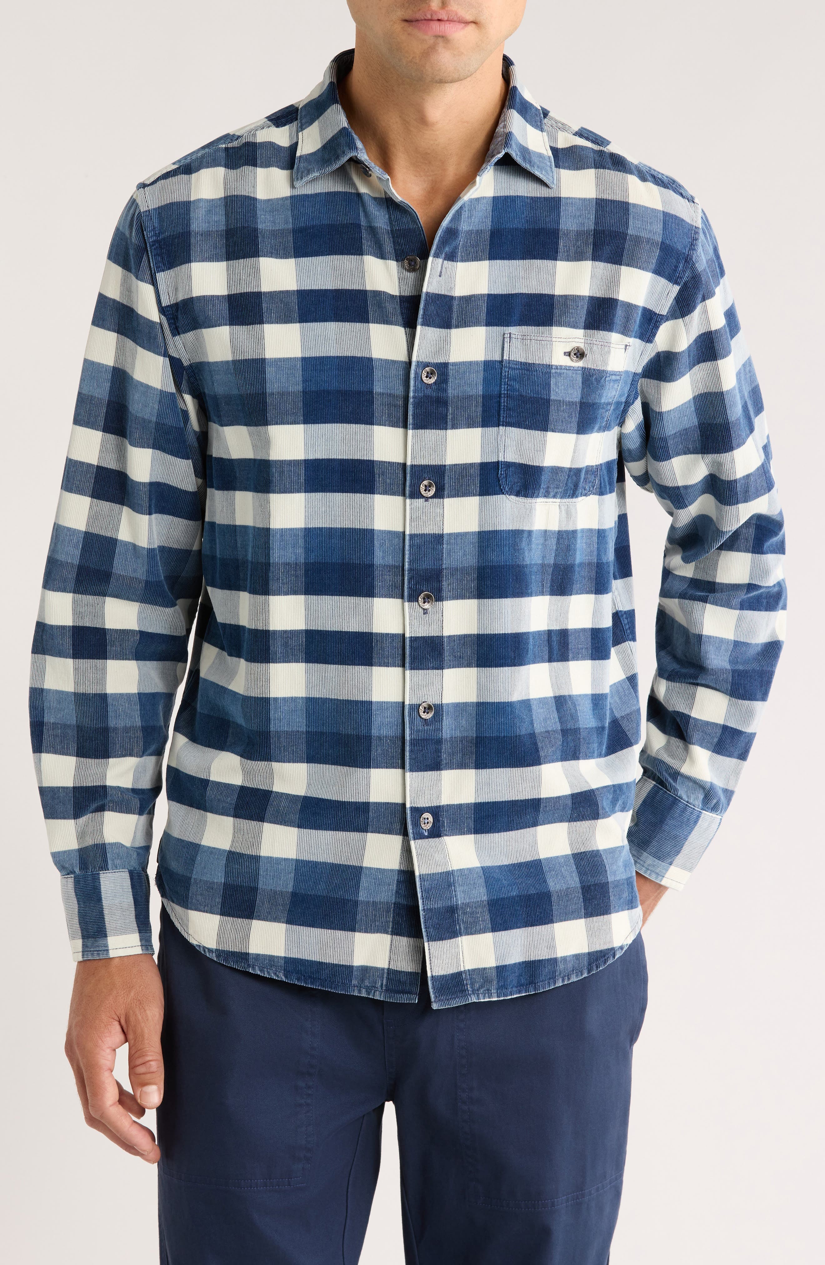 Coastline Cord Mojave Blues Buffalo Check Cotton Corduroy Button-Up Shirt - image 1