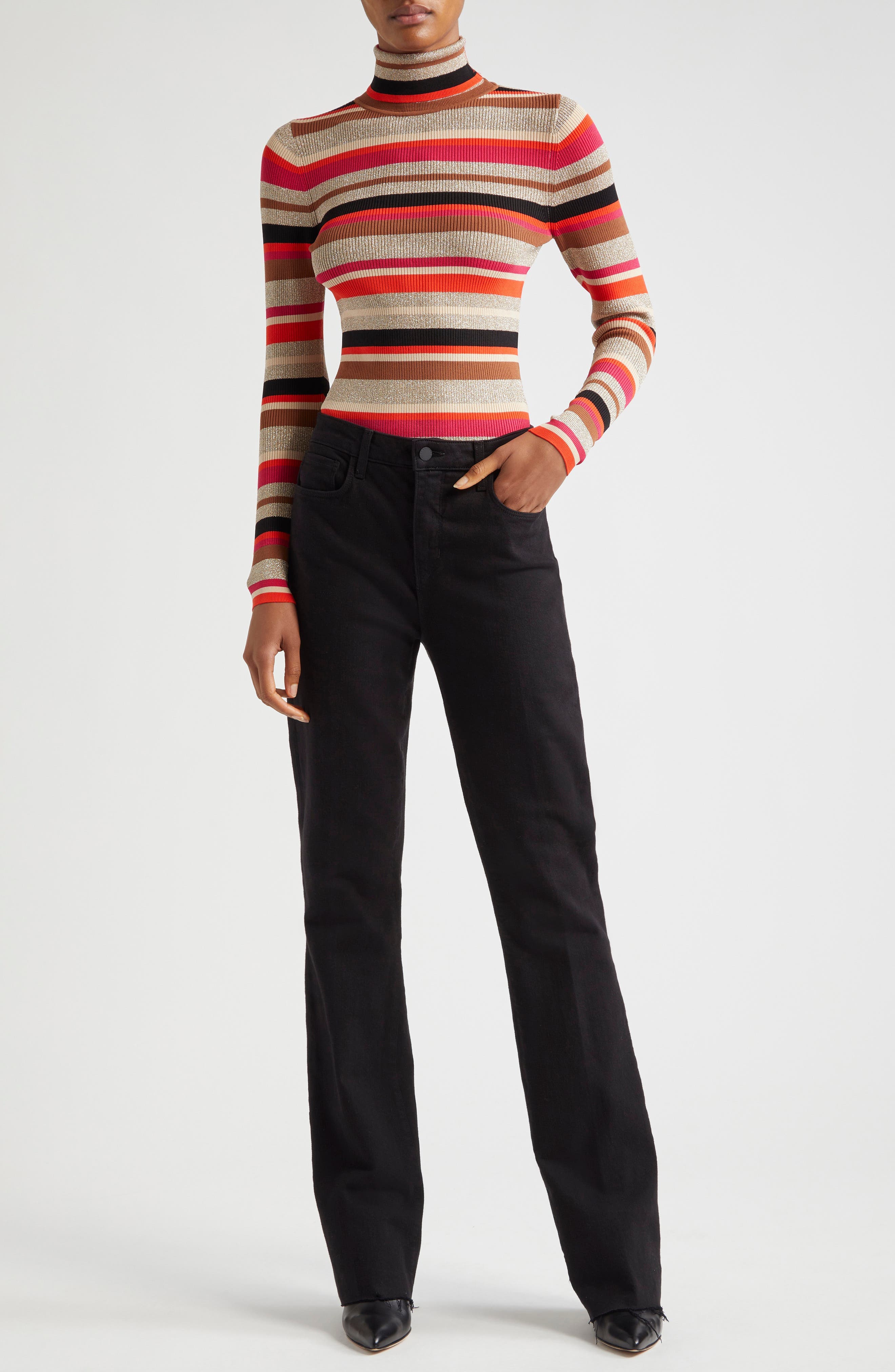 Olene Metallic Stripe Turtleneck Top - image 2