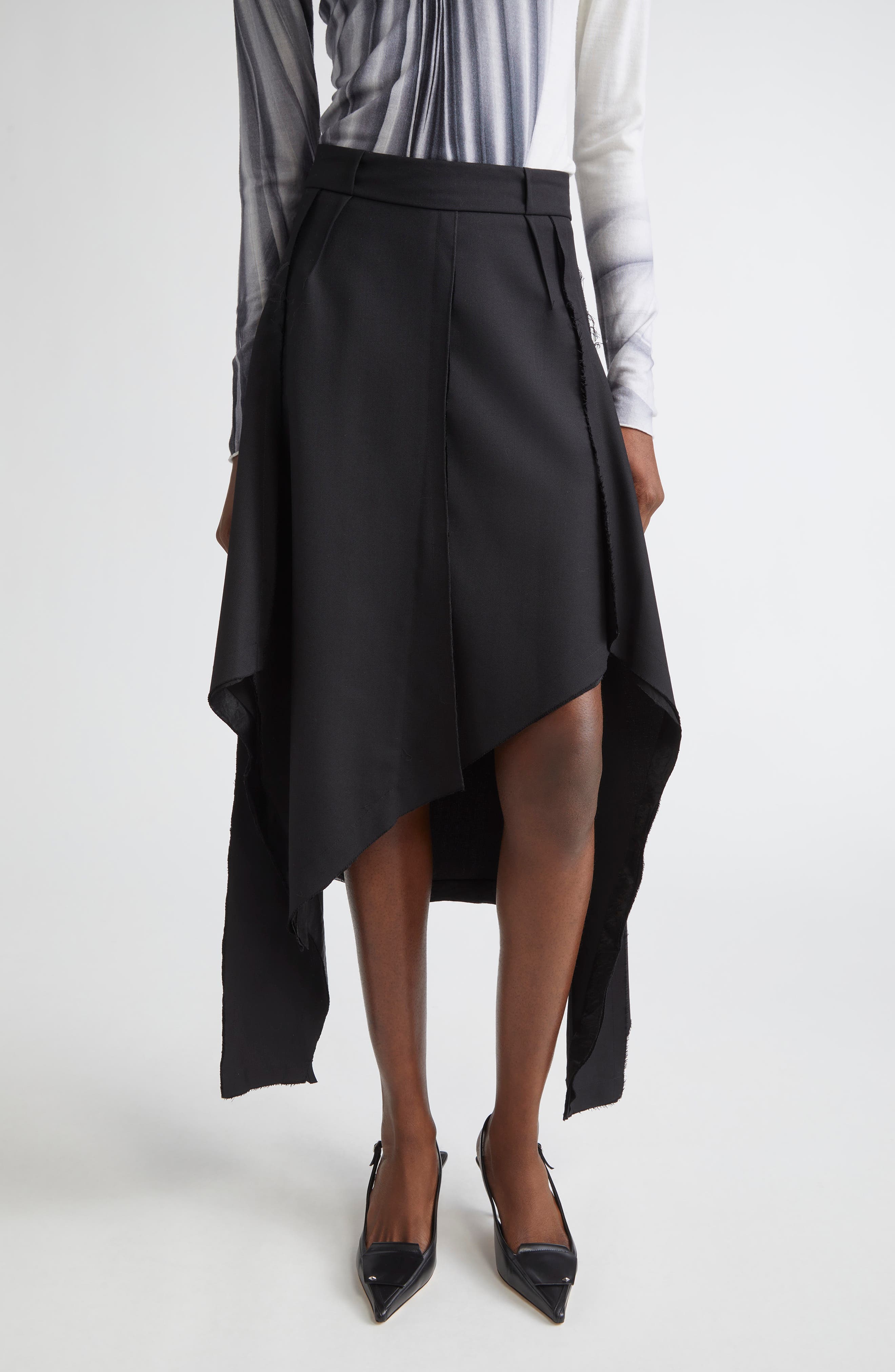 Inverted Seam Suiting Wool Asymmetric Midi Skirt - image 1