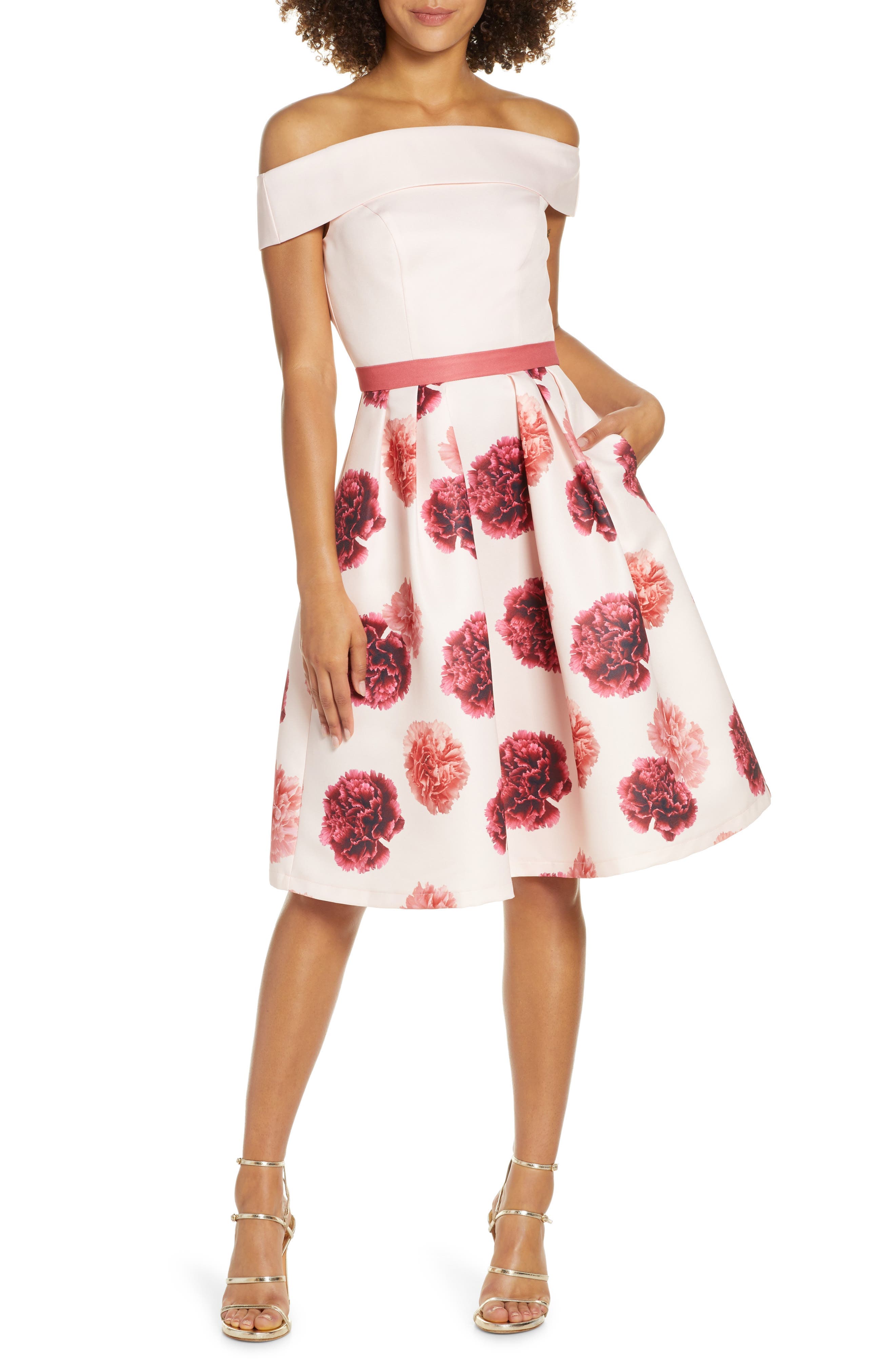 Floral Off the Shoulder Fit & Flare Dress