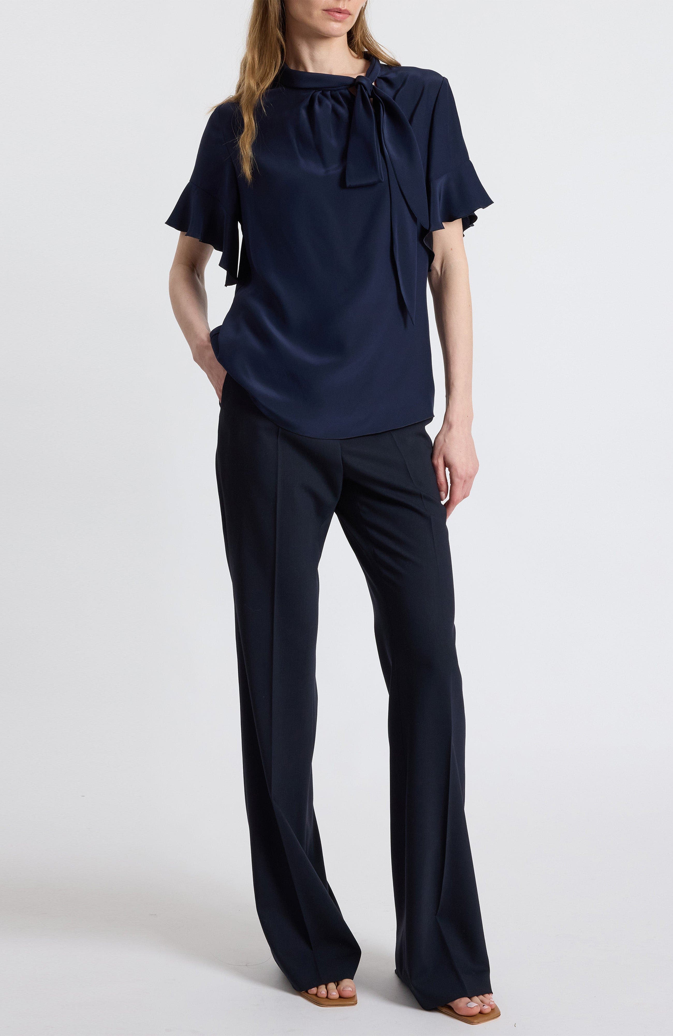 Athena Silk Blouse with Short Flutter Sleeves - image 2
