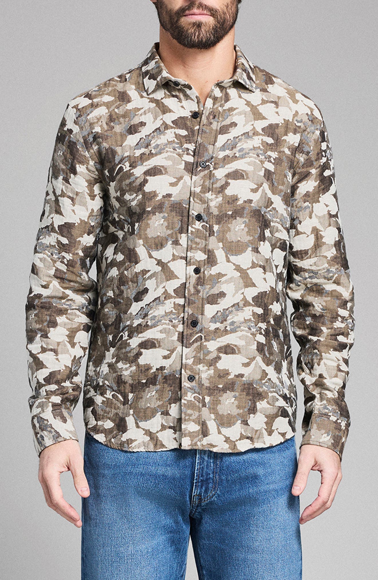 Camellia Jacquard Cedar Button-Up Shirt - image 1
