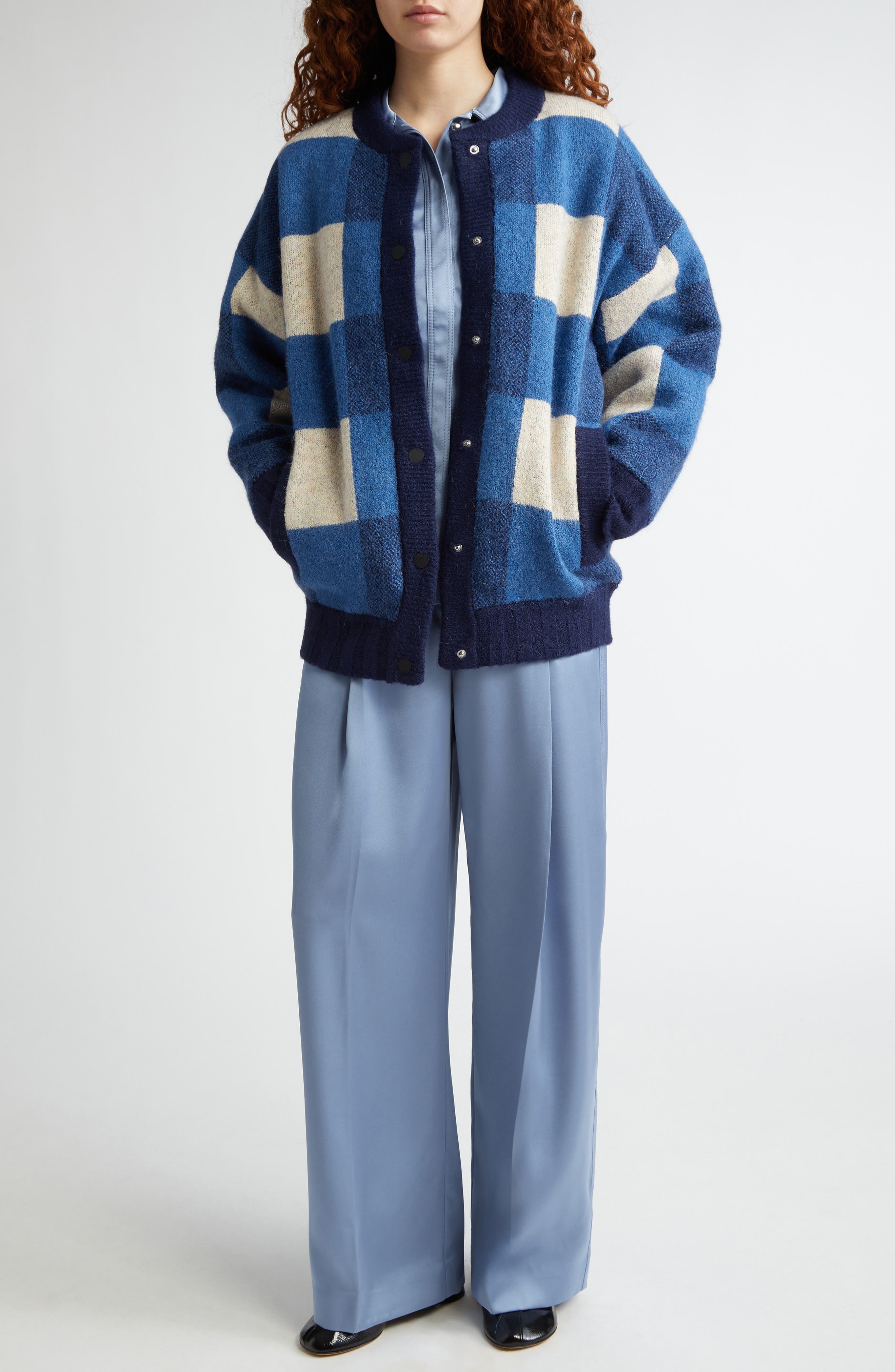 Gingham Check Knit Bomber Jacket - image 2