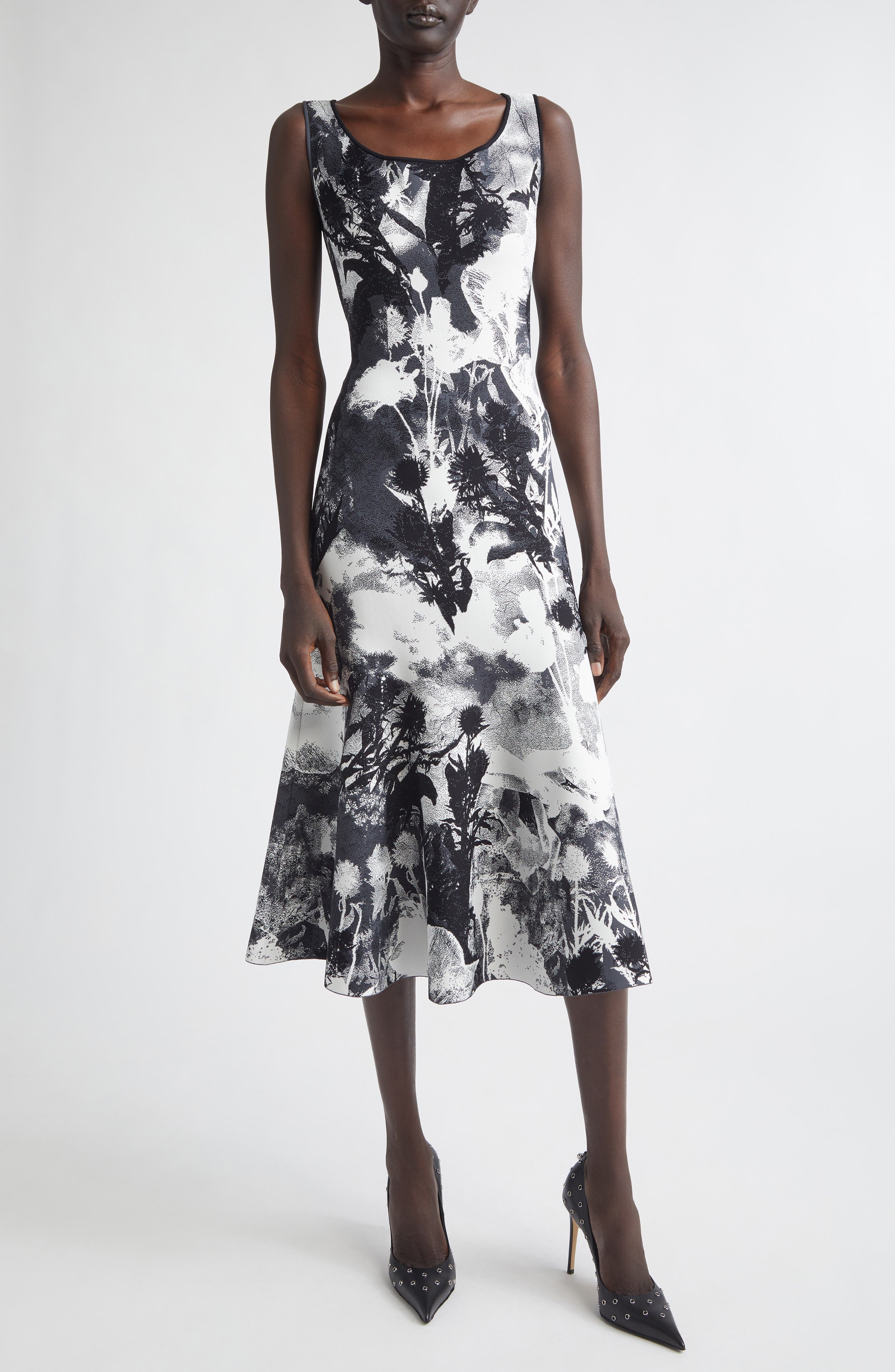 Floral Jacquard Midi Sweater Dress - image 1