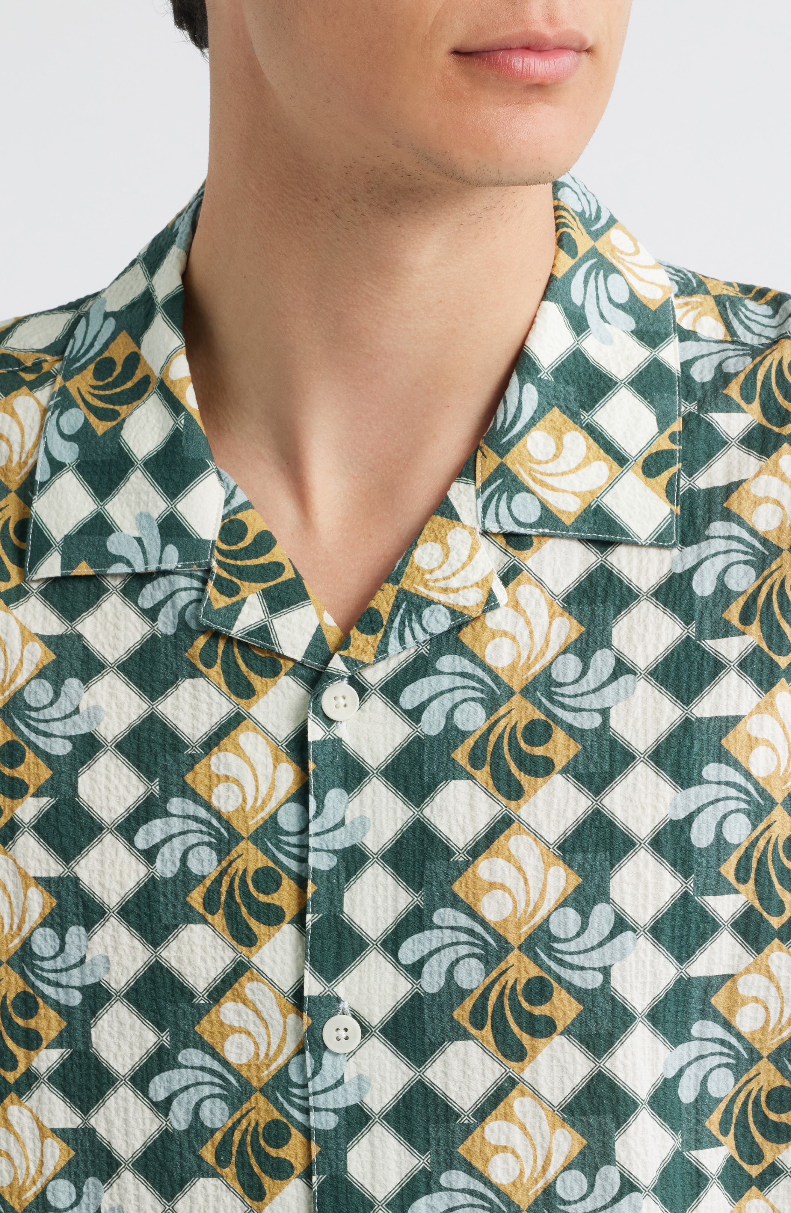 Didicot Geo Print Cotton Seersucker Camp Shirt - image 2