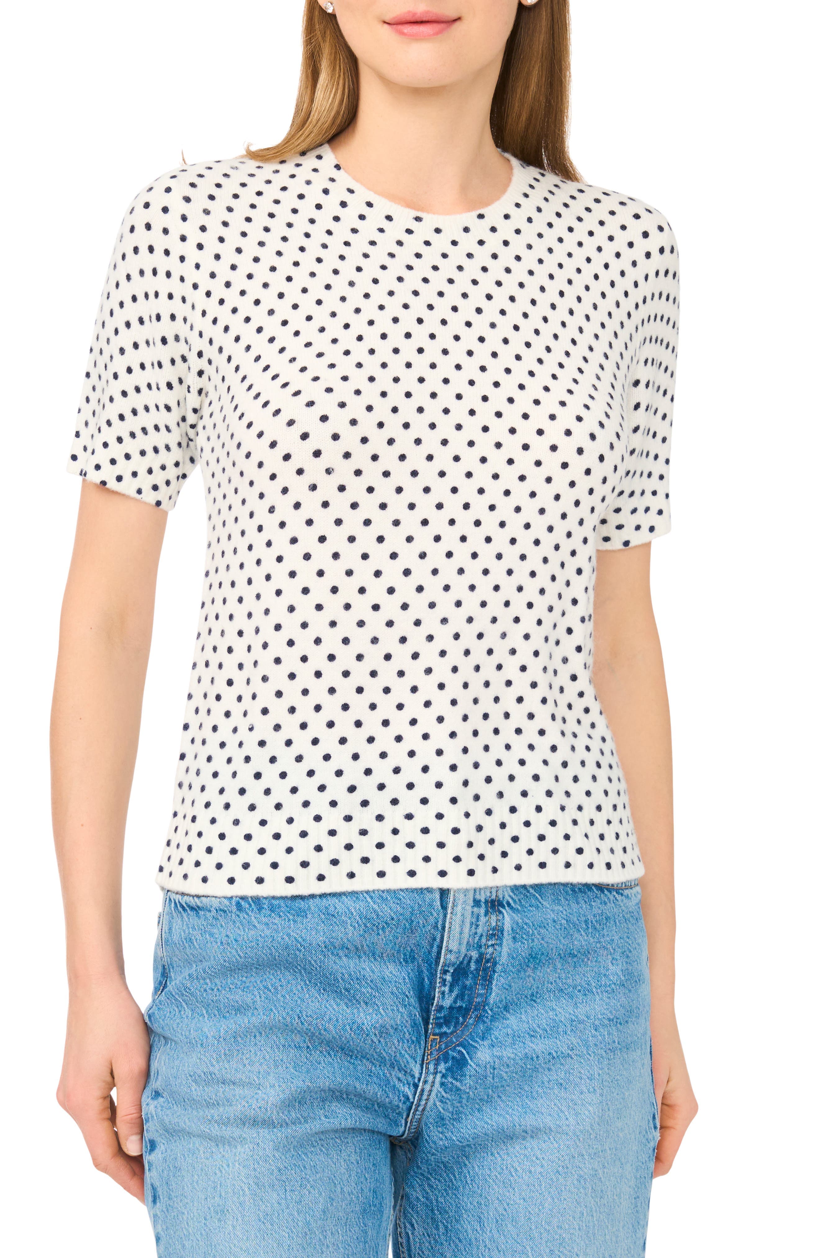 Polka Dot Short Sleeve Sweater - image 1