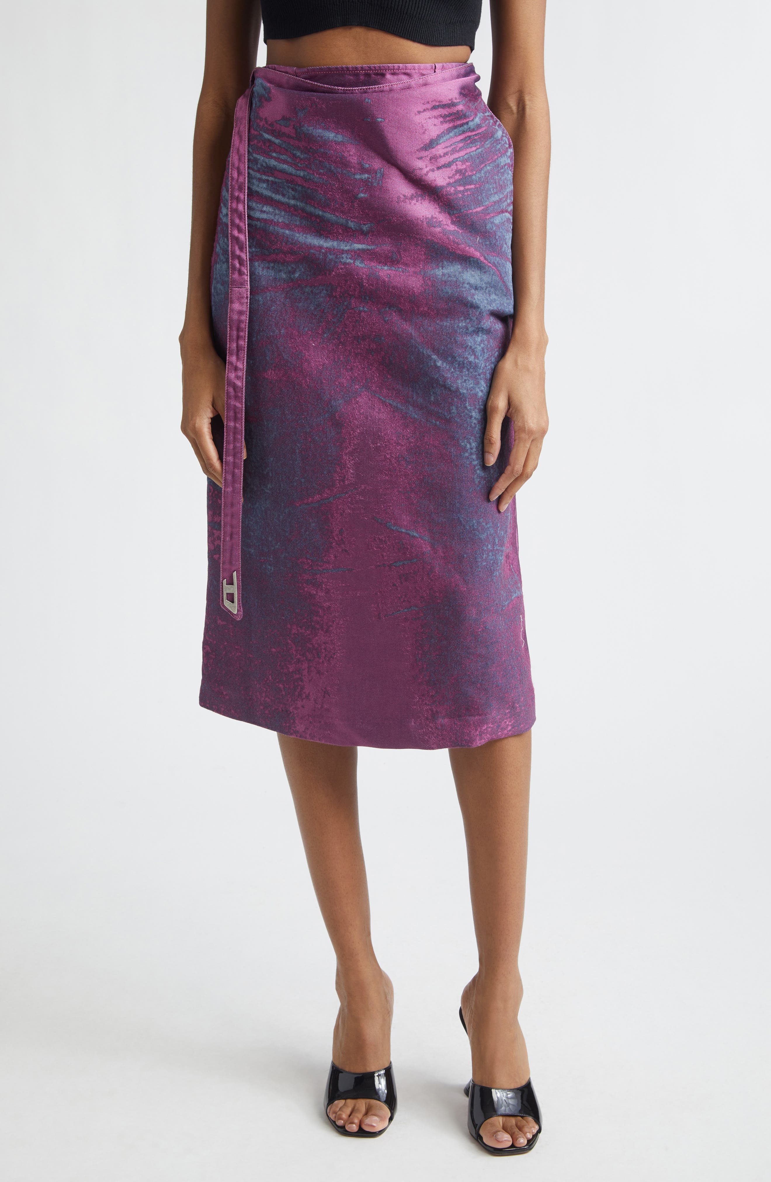 De-Sira Satin Denim Midi Pencil Skirt - image 1