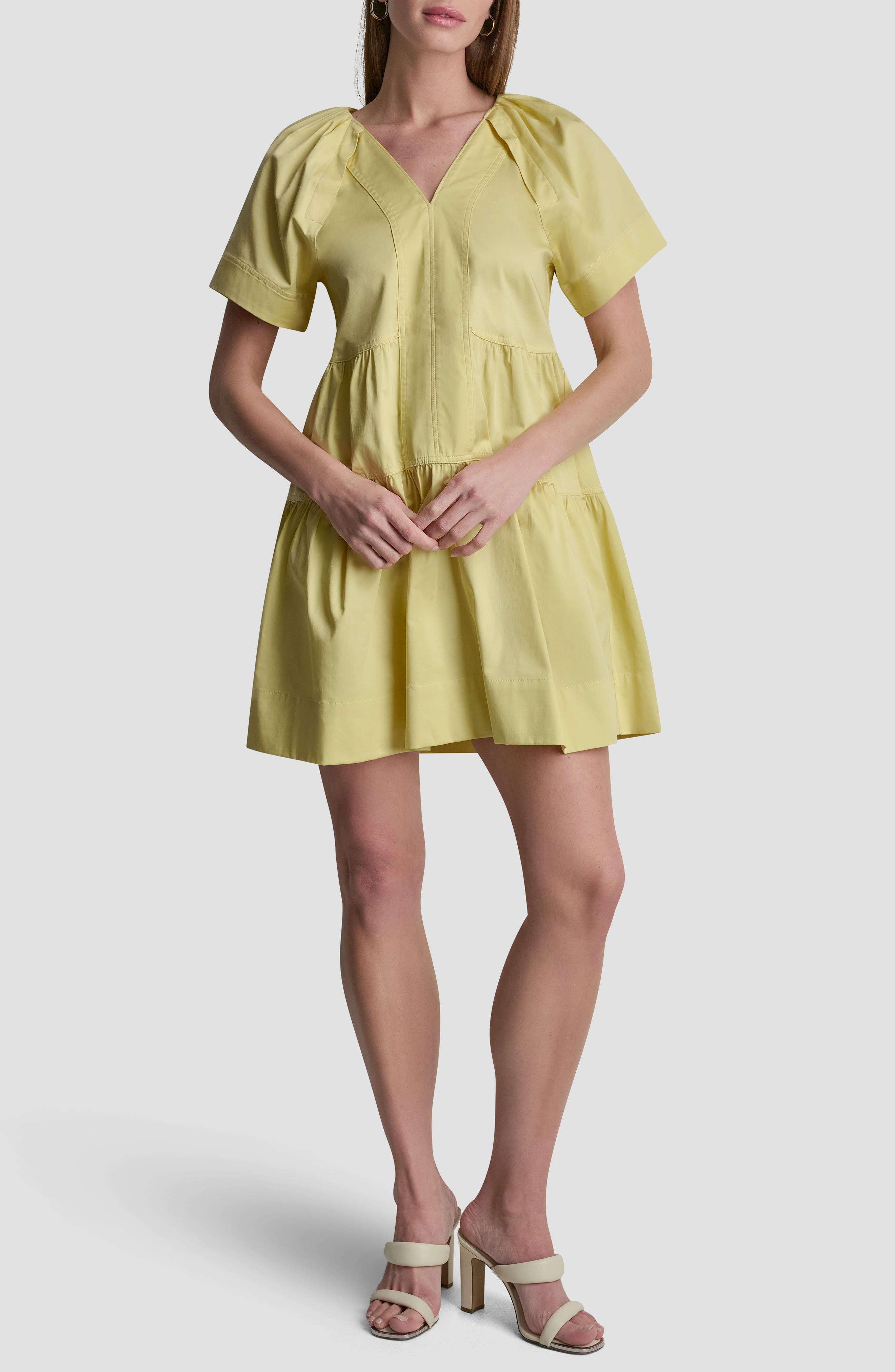 Topstitch Detail Stretch Cotton Tiered Minidress - image 3