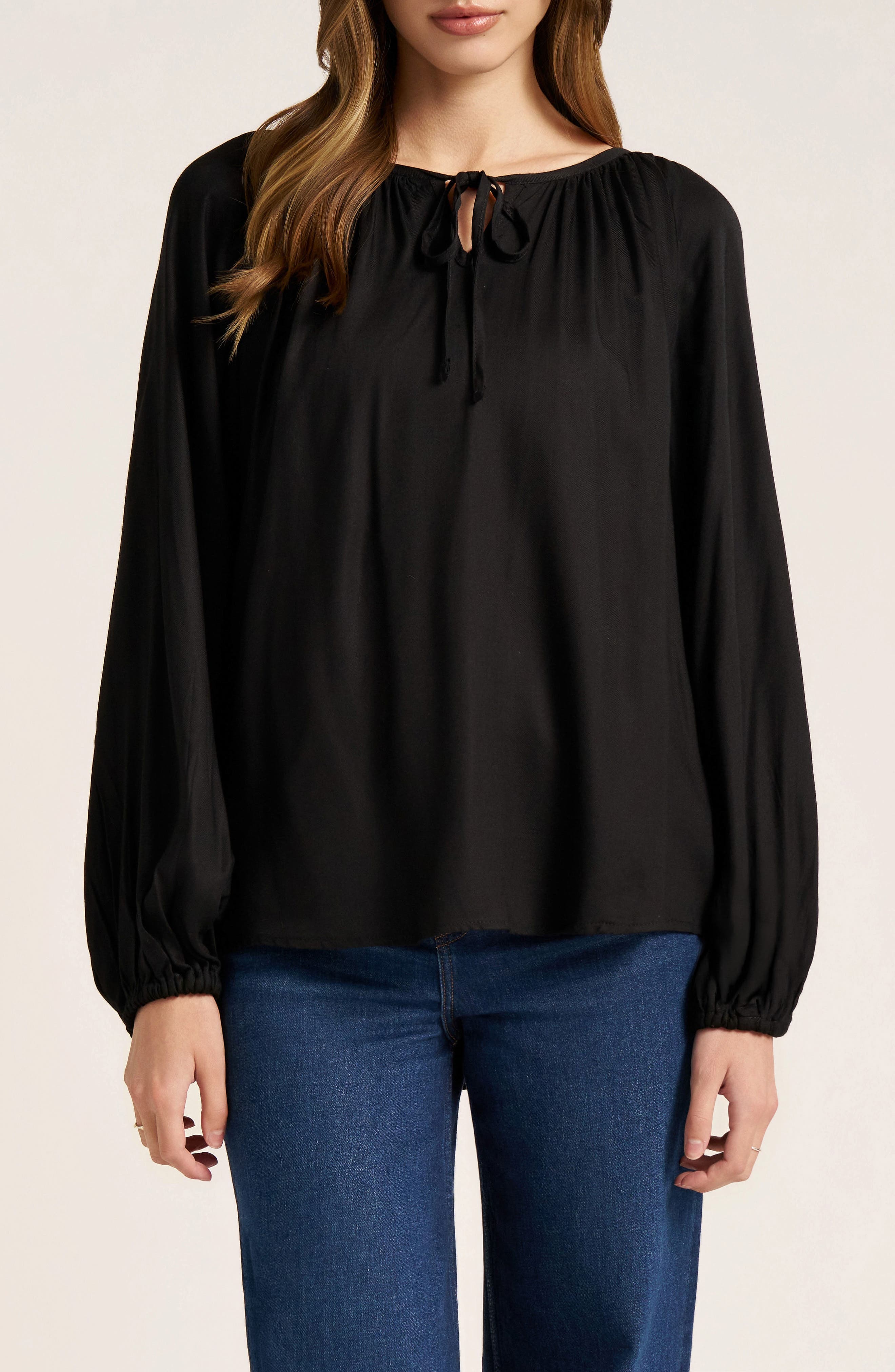 Tie Neck Raglan Sleeve Top - image 1