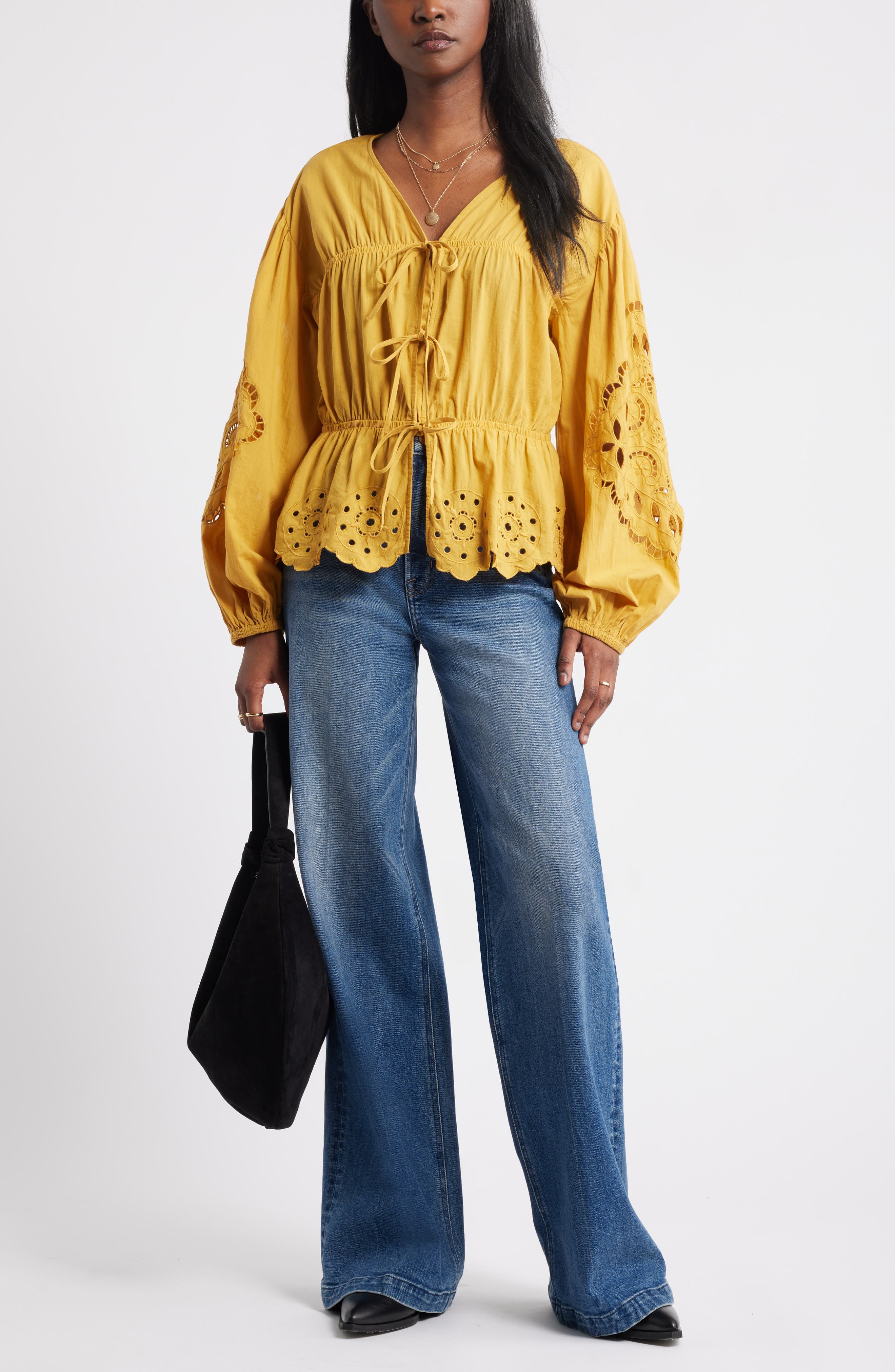 Long Sleeve Cotton Eyelet Top - image 4