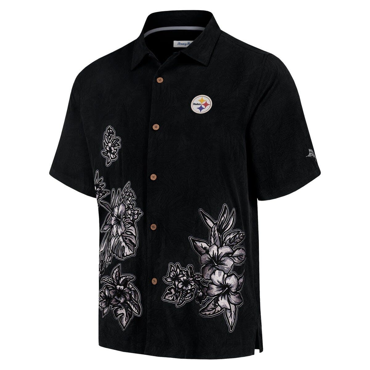 Men's Tommy Bahama Black Pittsburgh Steelers Hibiscus Camp Button-Up Shirt - image 2