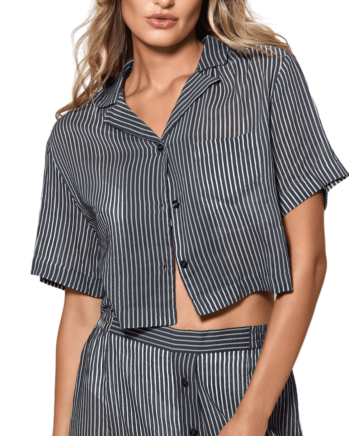 Le Boy Cotton/Silk SS Cropped Shirt - image 1