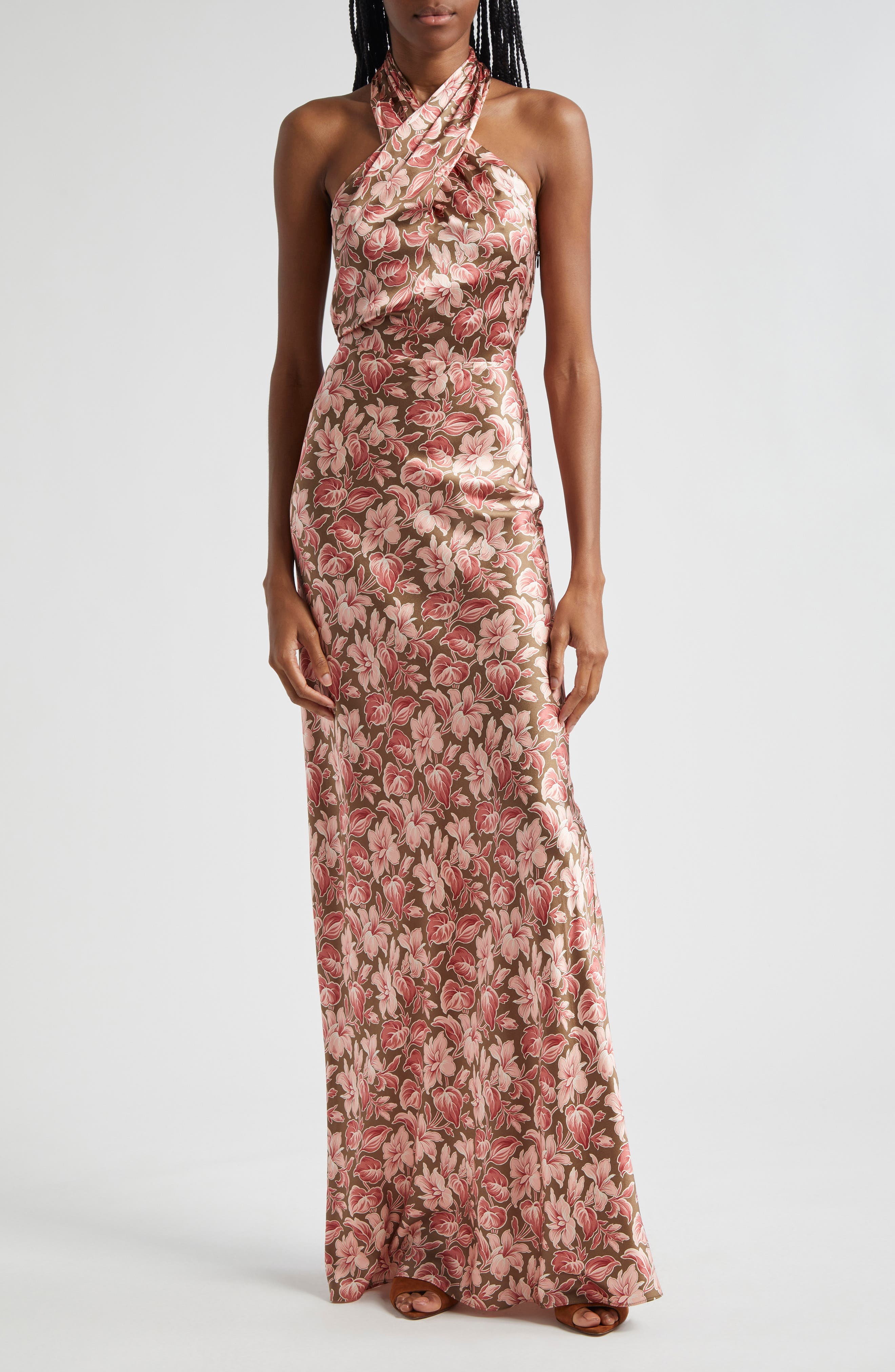 Alberta Floral Halter Neck Silk Blend Maxi Dress - image 1