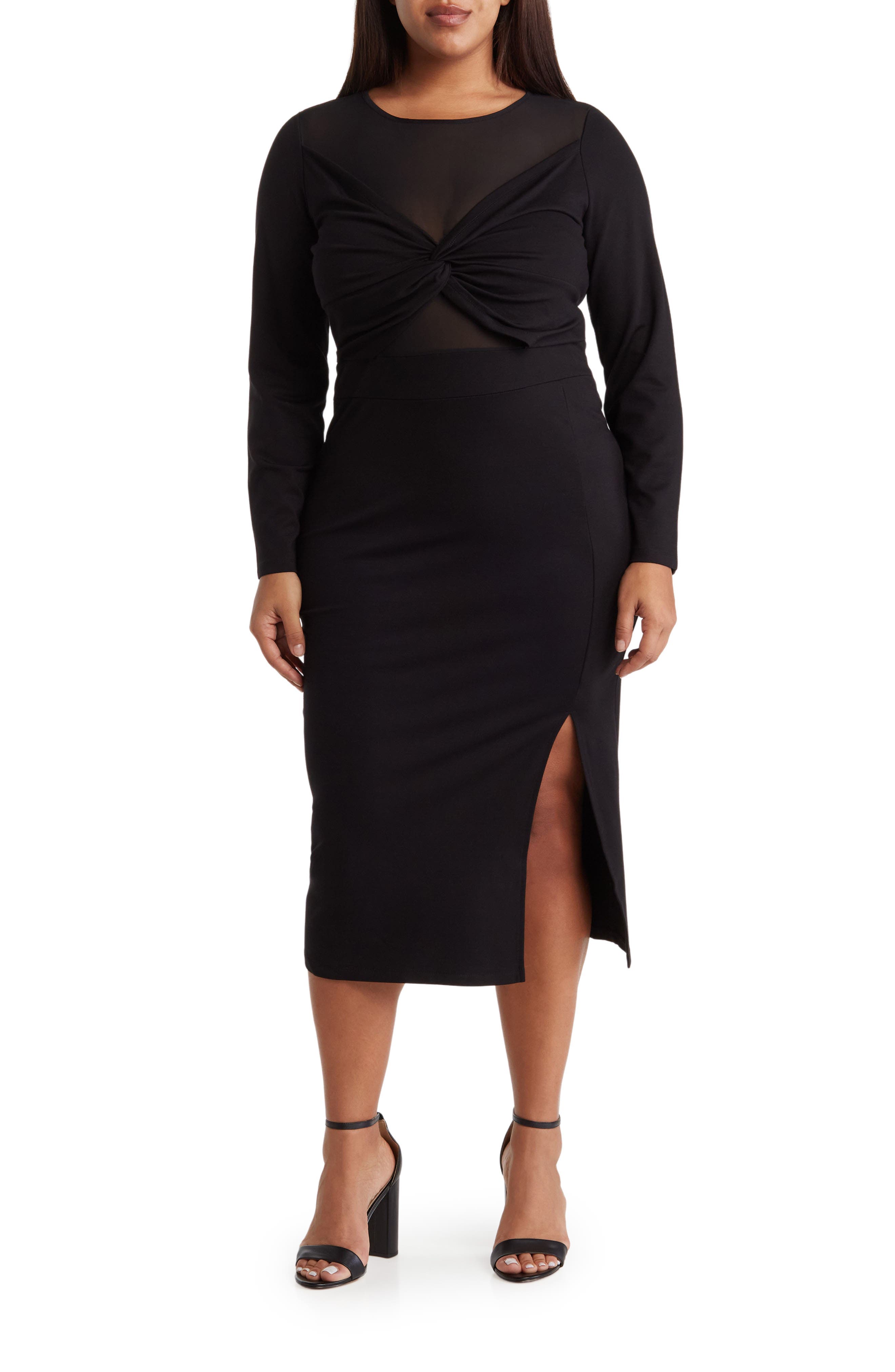 Celia Long Sleeve Illusion Mesh Ponte Dress - image 1