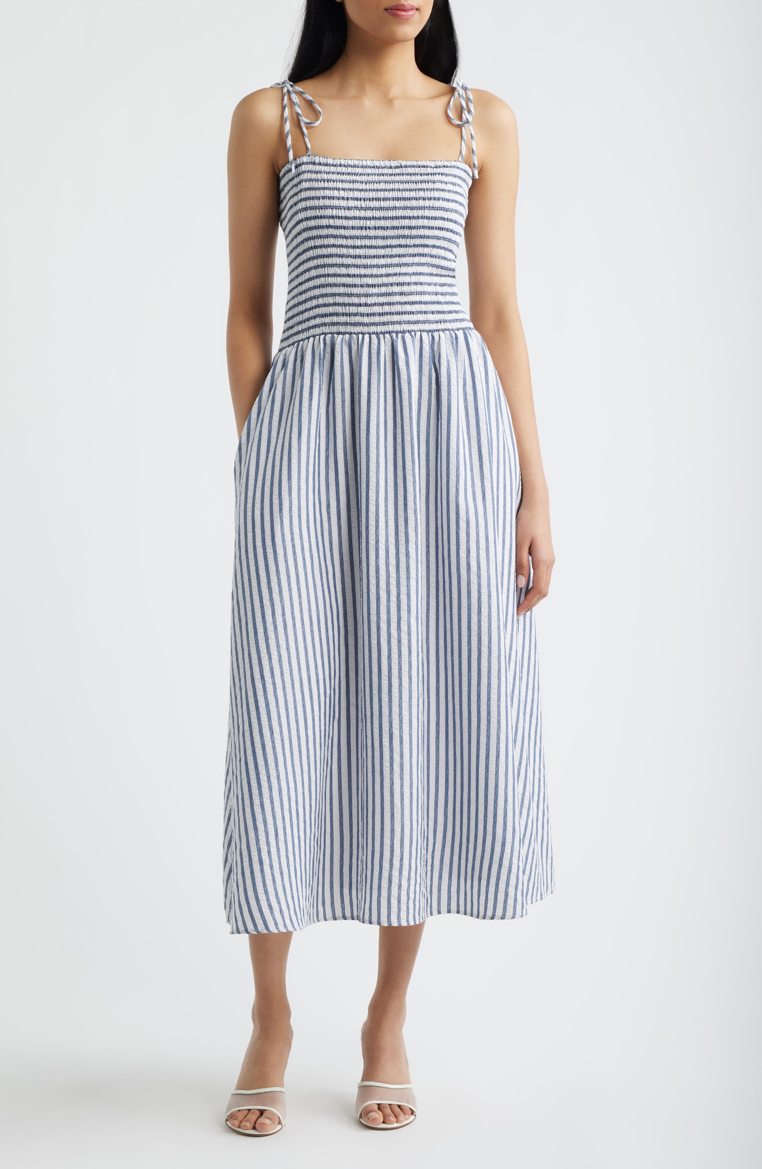 Tie Shoulder Smocked Midi Dress - image 1