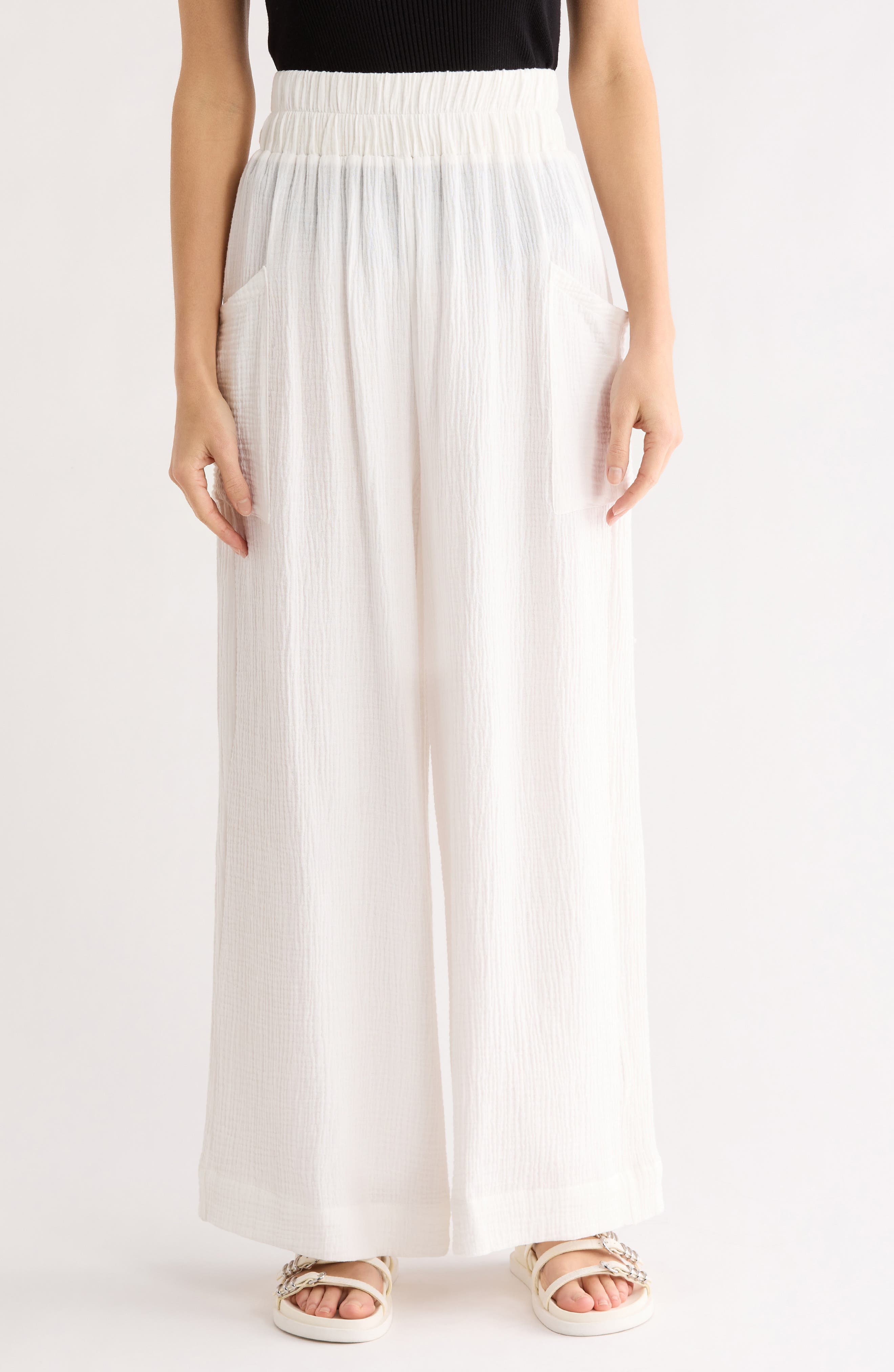 Cotton Pull-On Wide Leg Pants - image 1