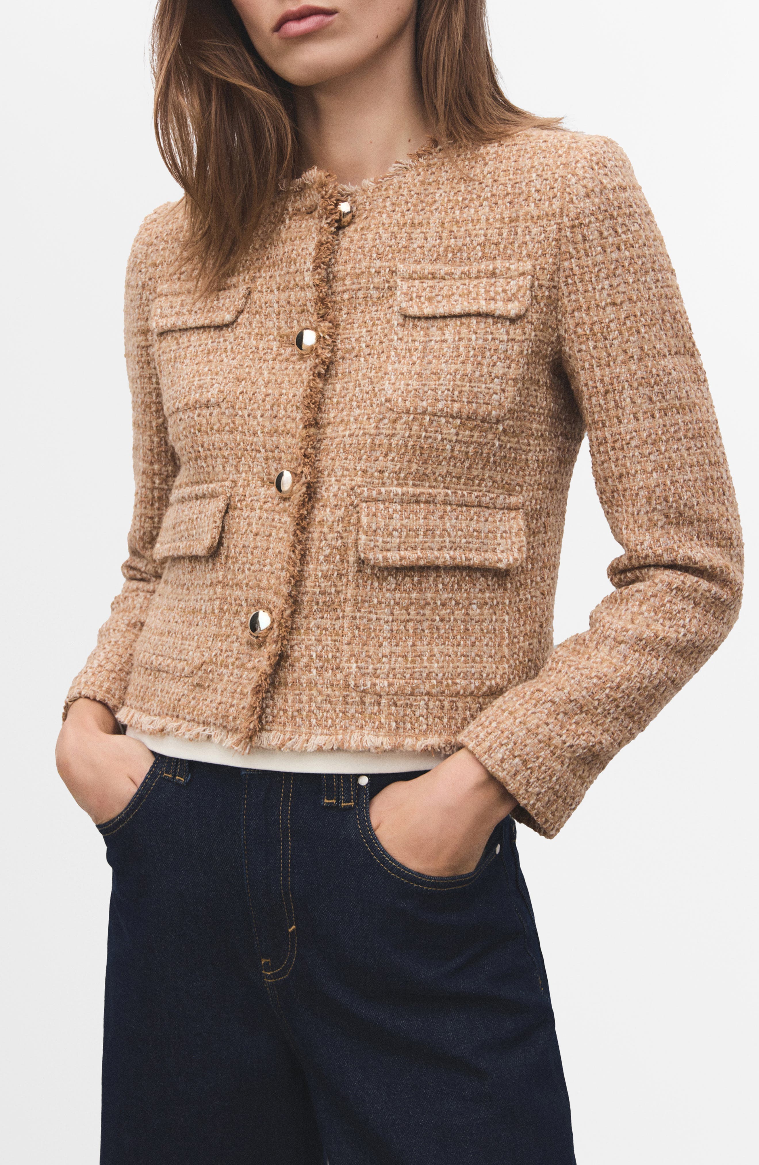Fray Trim Tweed Crop Jacket - image 1