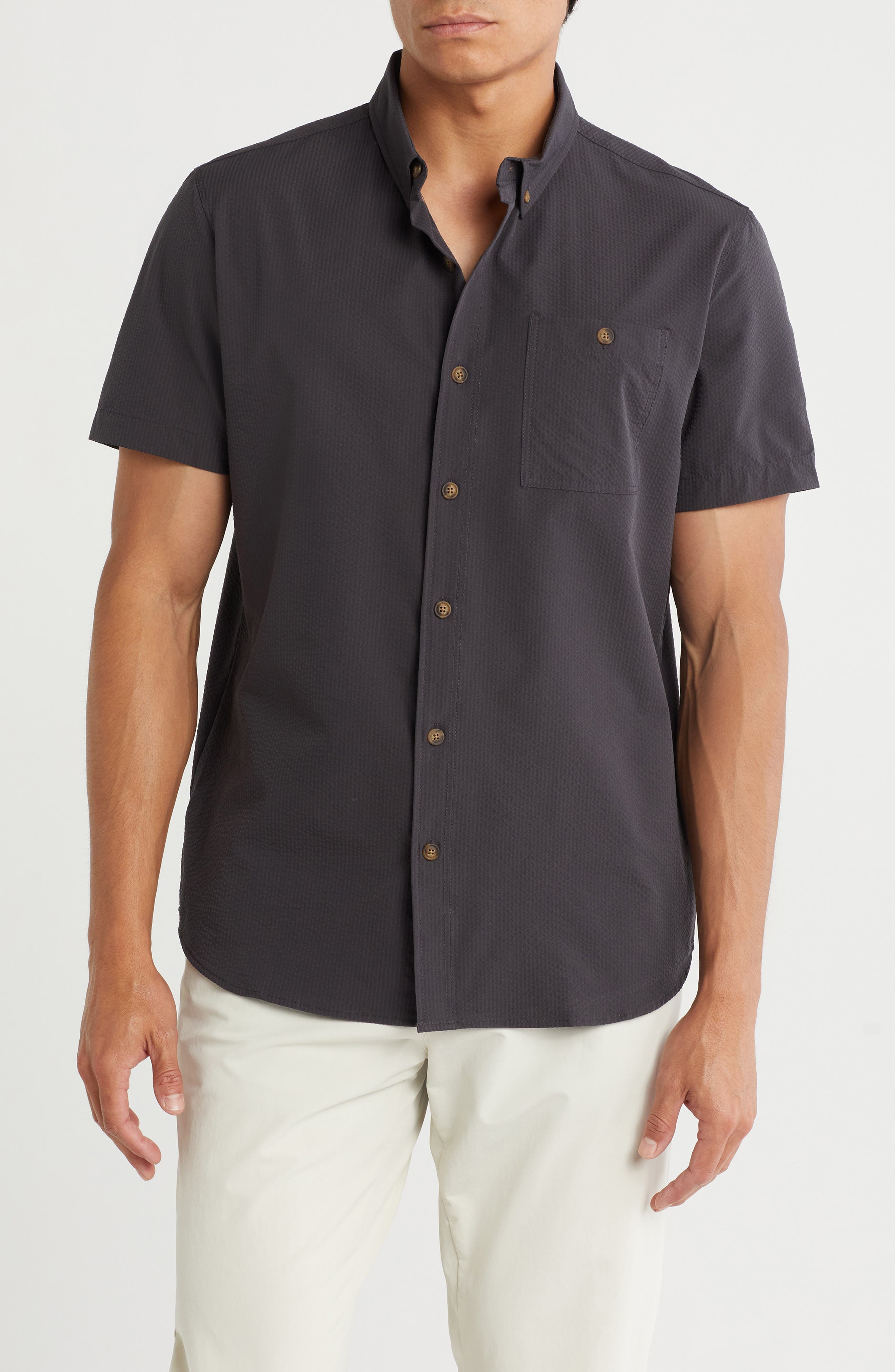 Seersucker Short Sleeve Button-Down Shirt - image 1