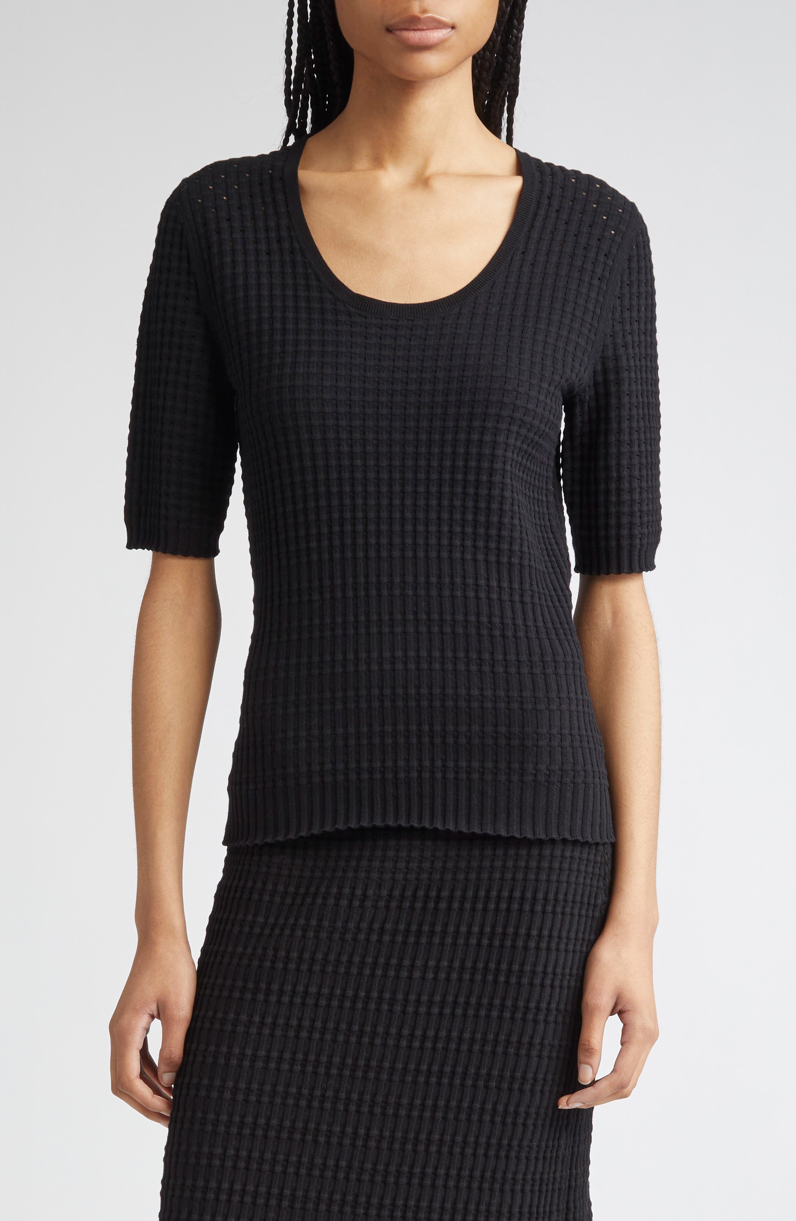 Mixed Stitch Short Sleeve Sweater - image 1