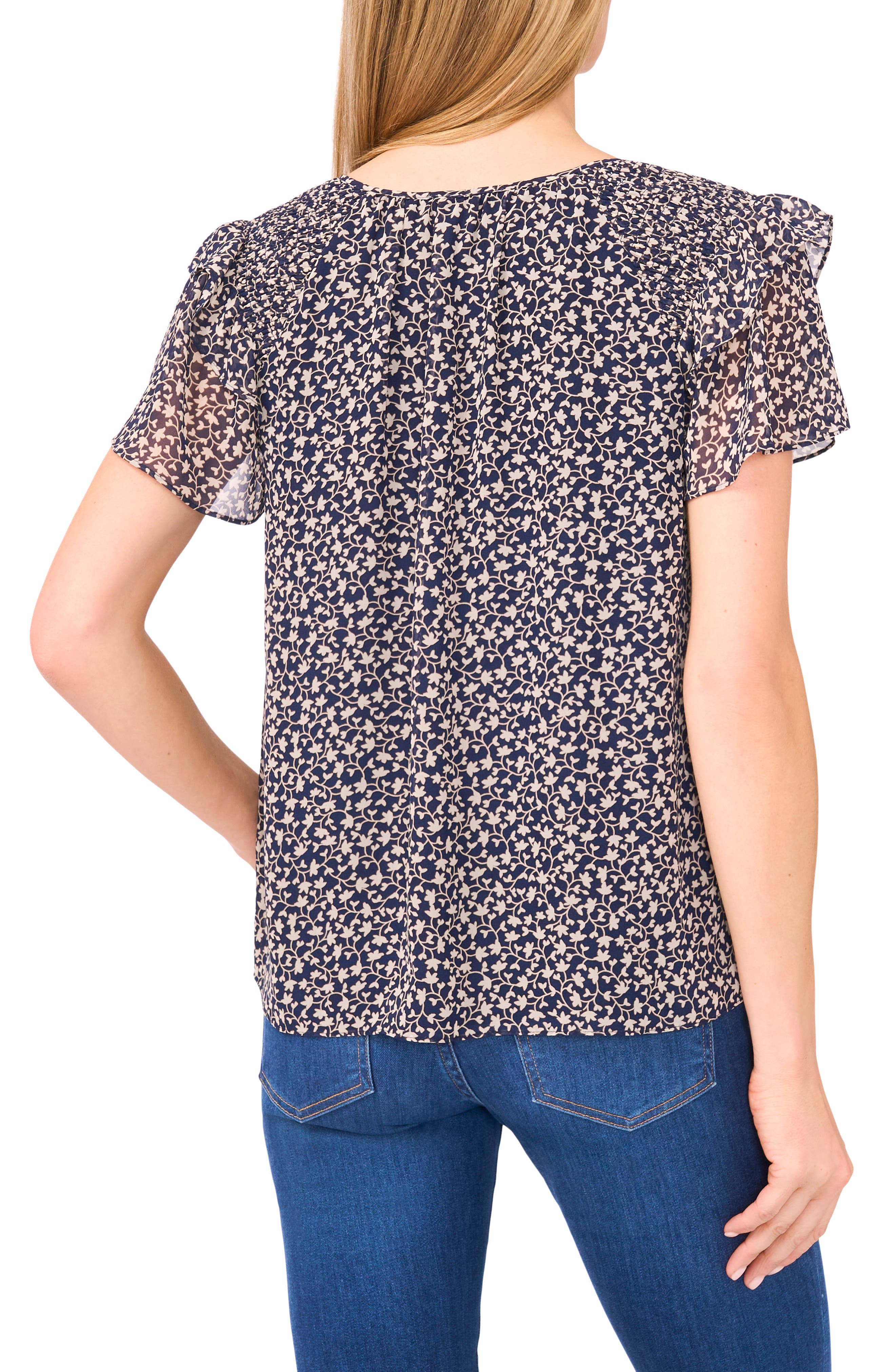 Floral Tie Neck Chiffon Top - image 2