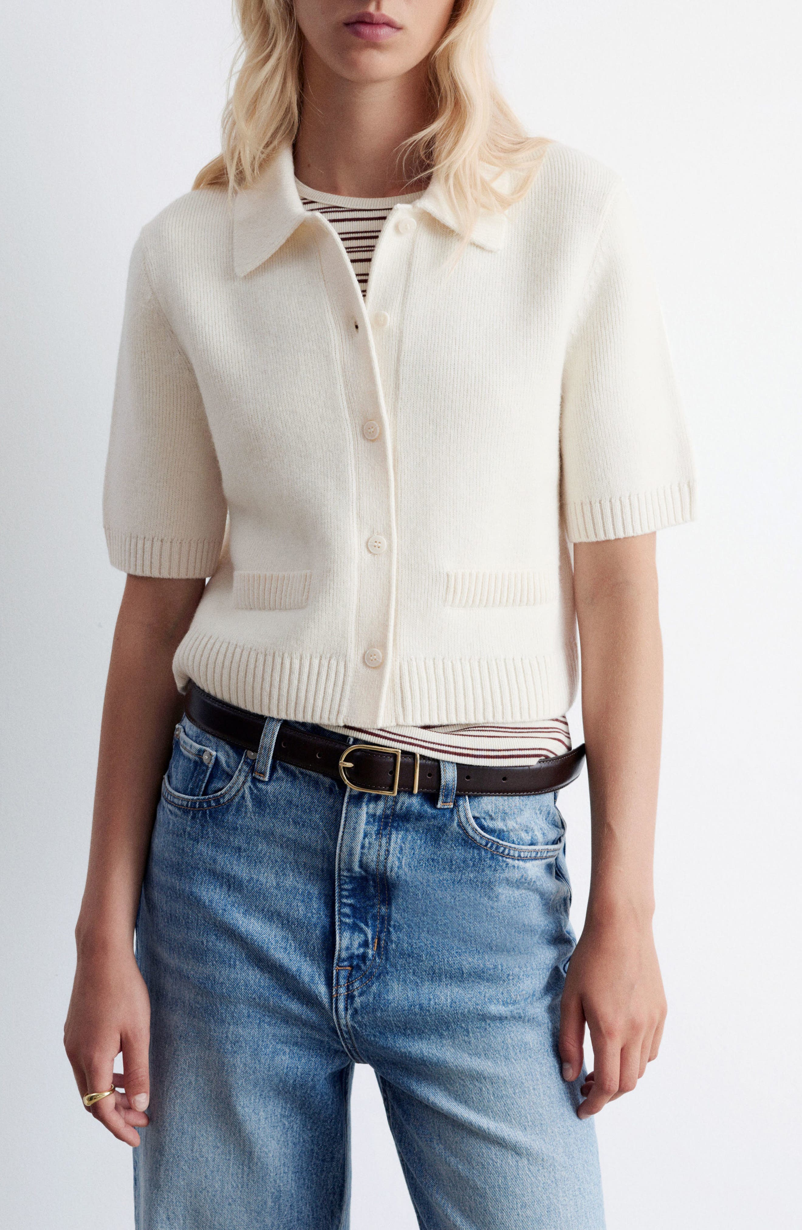 Short Sleeve Merino Wool Blend Cardigan - image 1