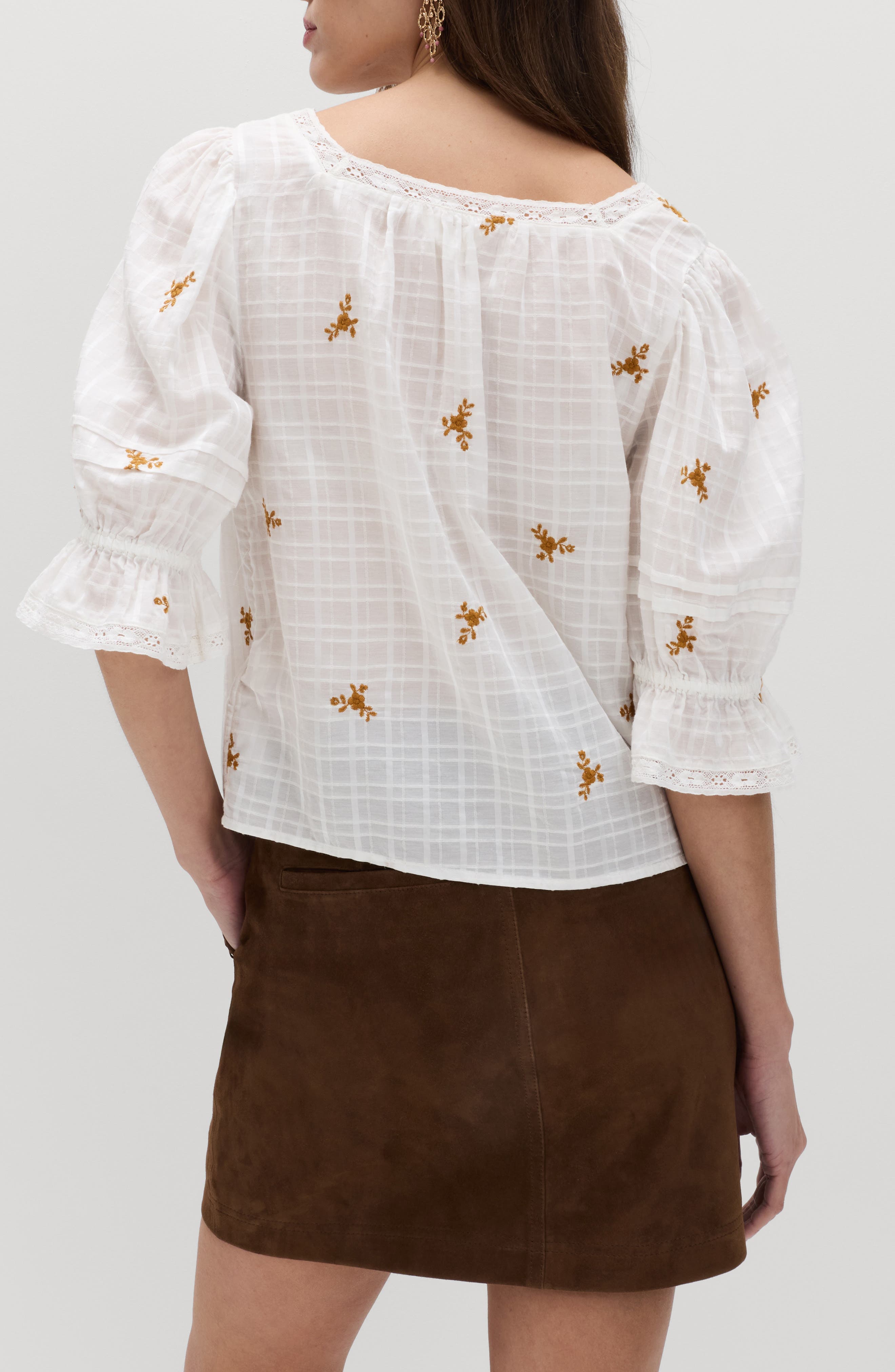 Floral Embroidered Lace Trim Button-Up Top - image 2