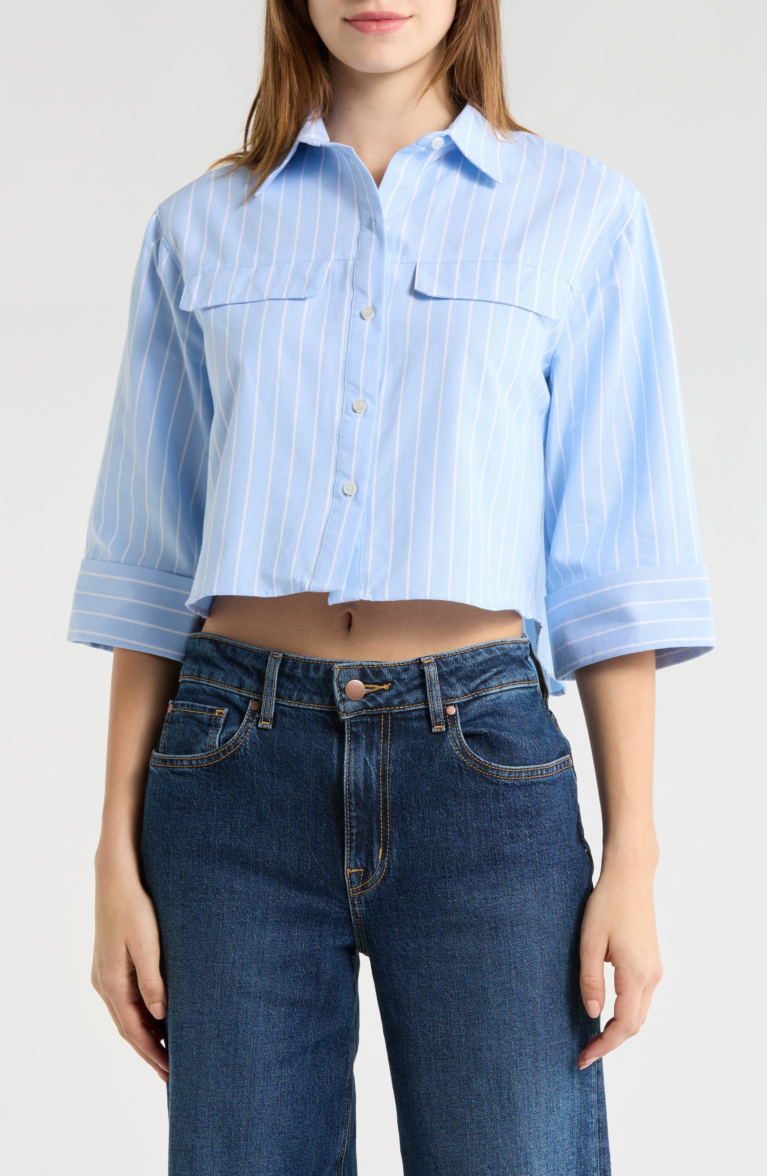 Pinstripe Crop Button-Up Shirt - image 1