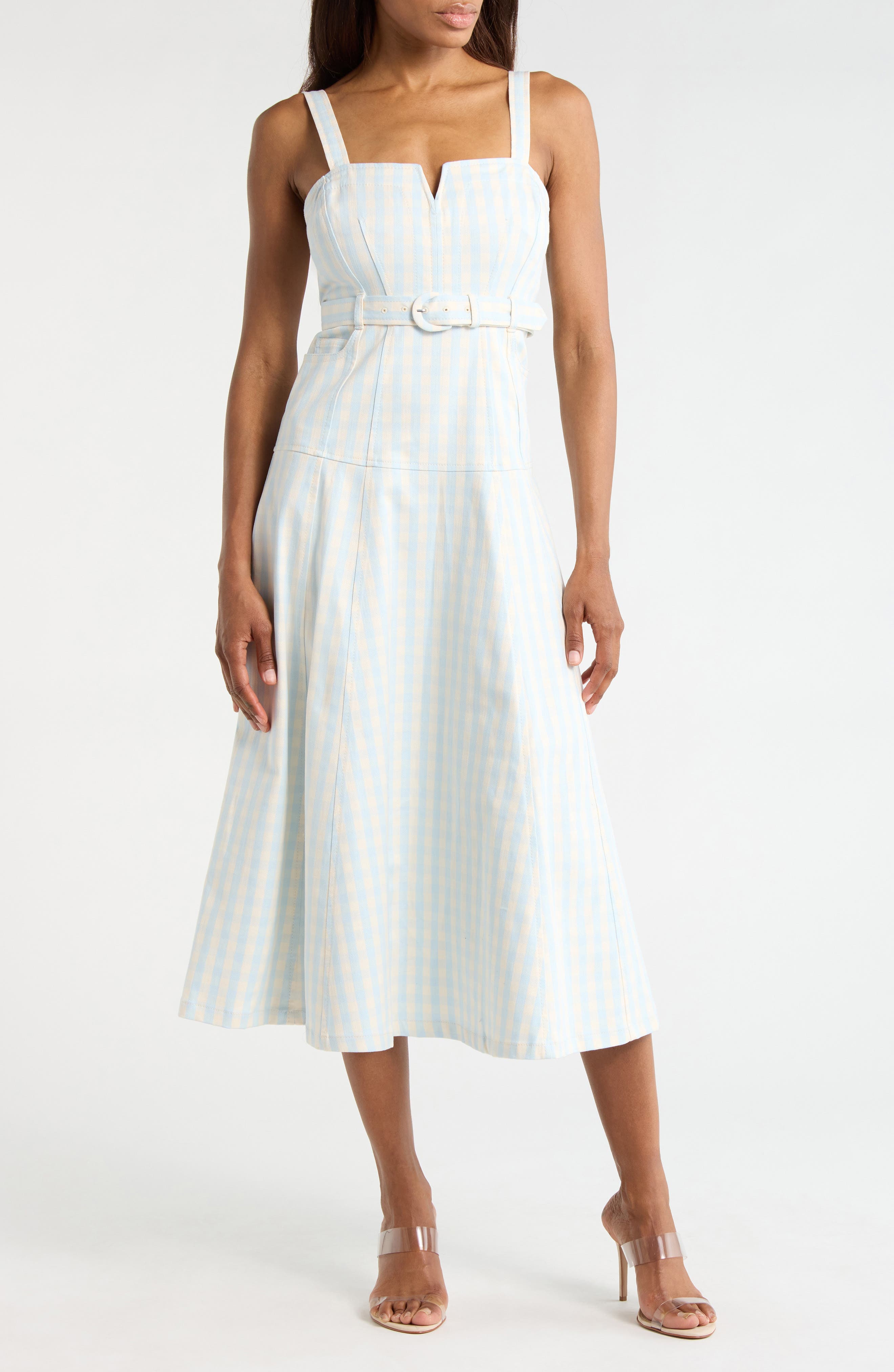 Tina Gingham Belted Denim Sundress - image 1