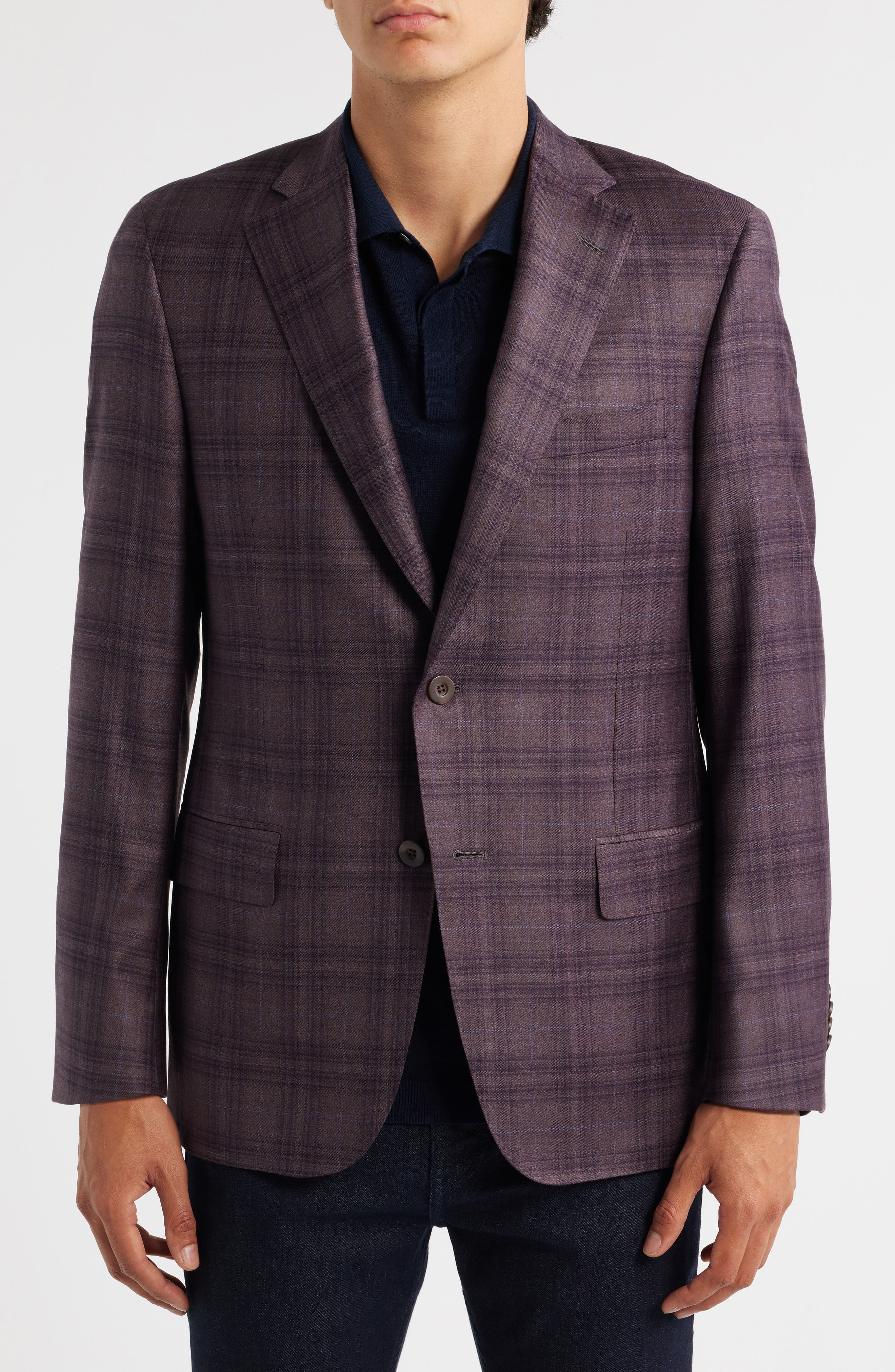 Milano Regular Fit Purple Plaid Super 130s Wool Sport Coat - image 1