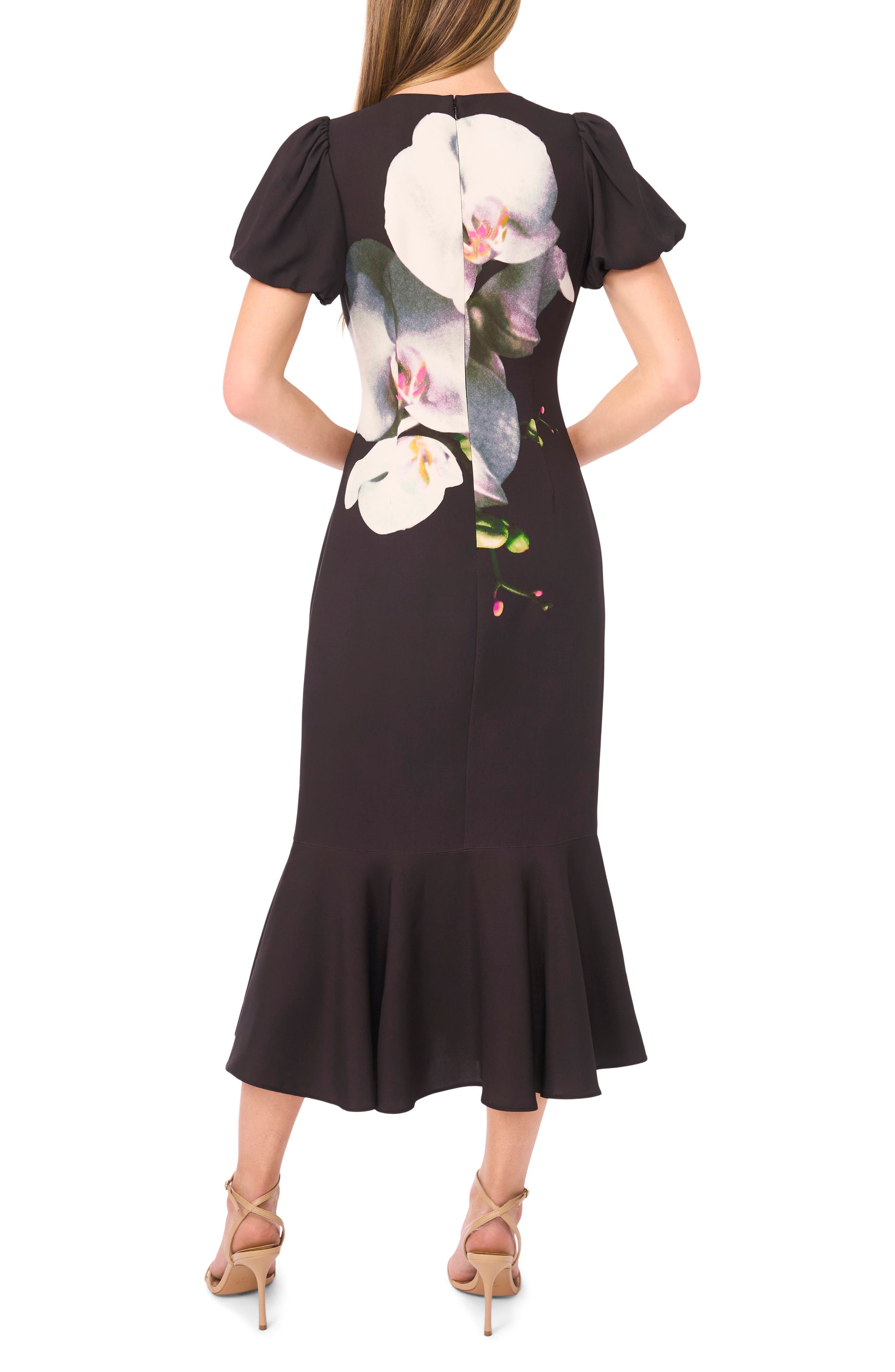 Placed Floral Puff Sleeve Midi Dress - image 2