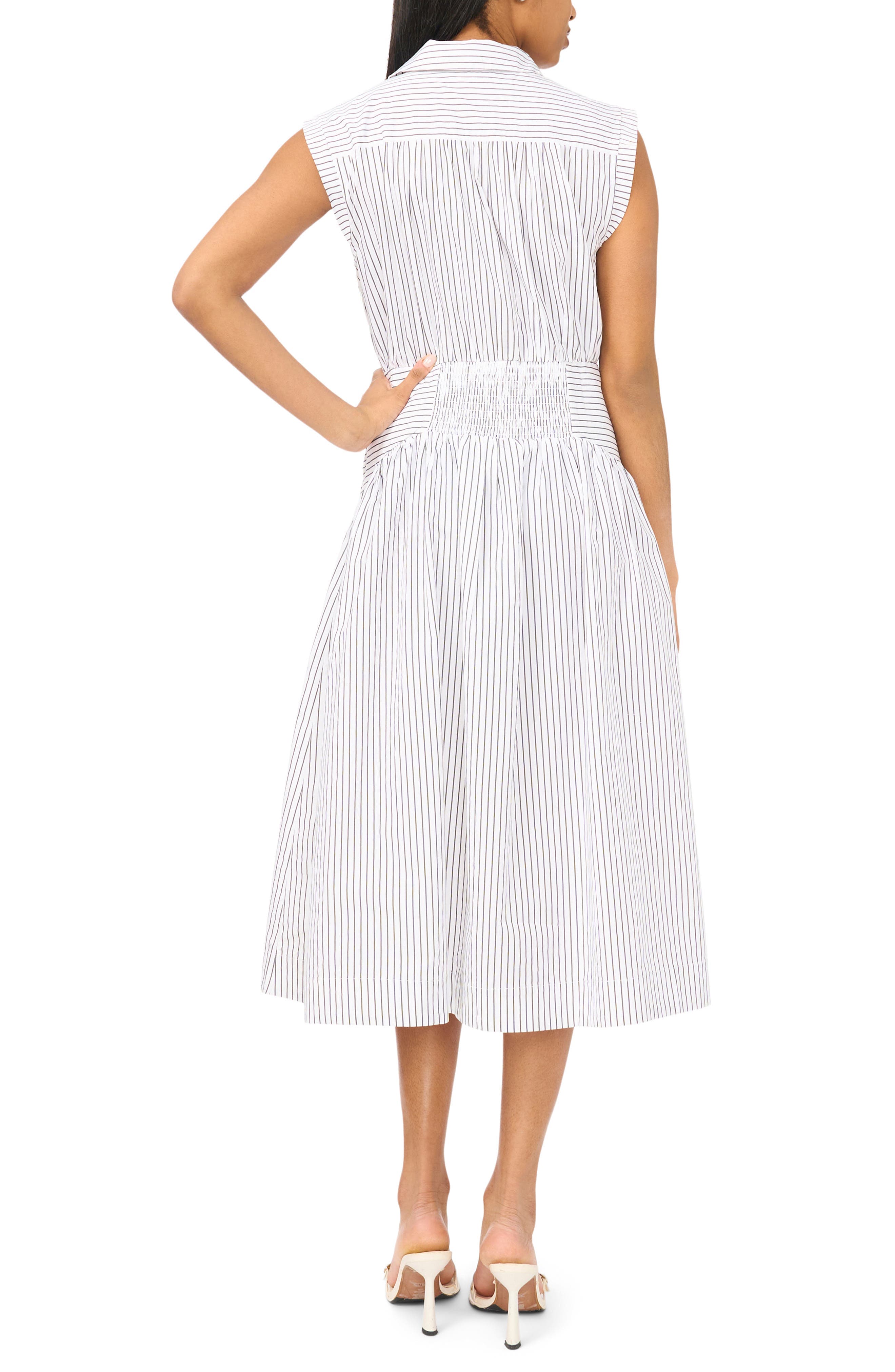 Sleeveless Cotton Poplin Fit & Flare Shirtdress - image 2