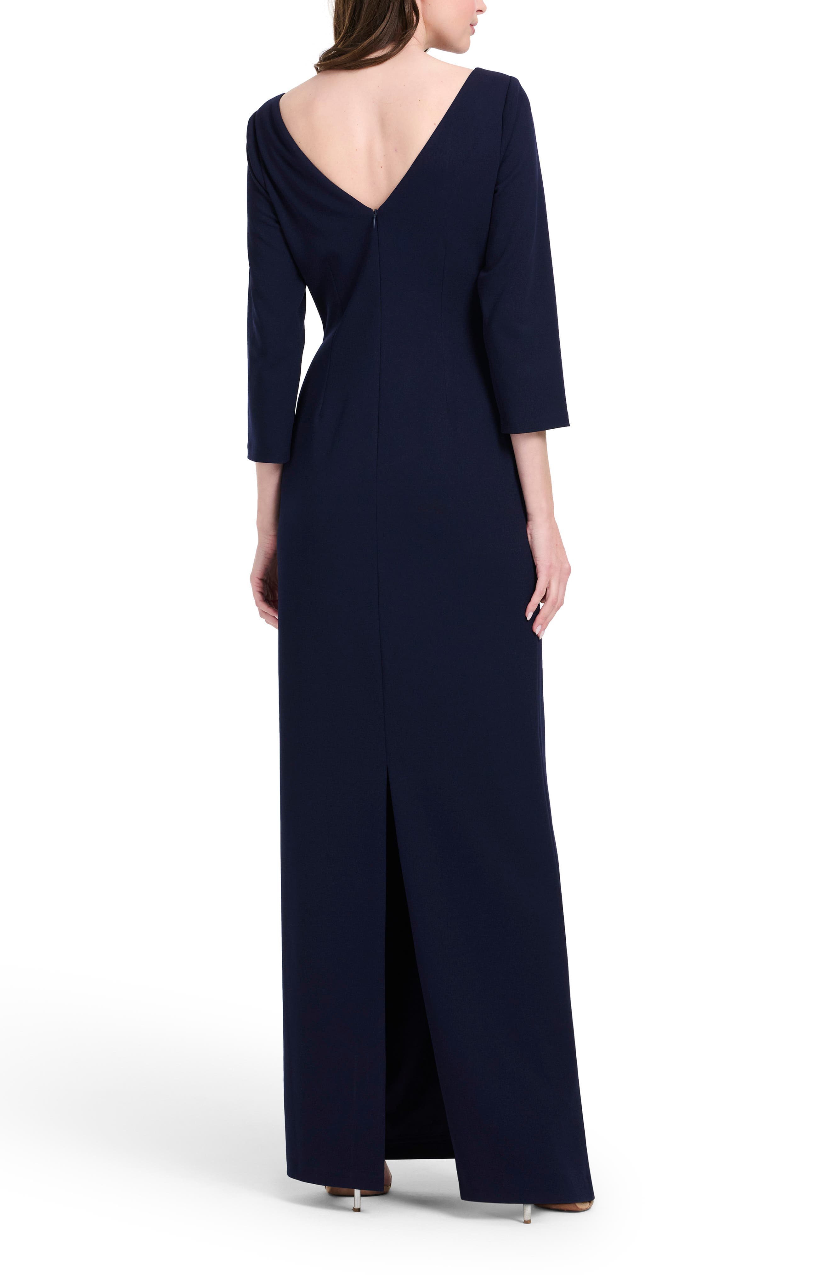Stretch Crepe Floral Applique Gown - image 2