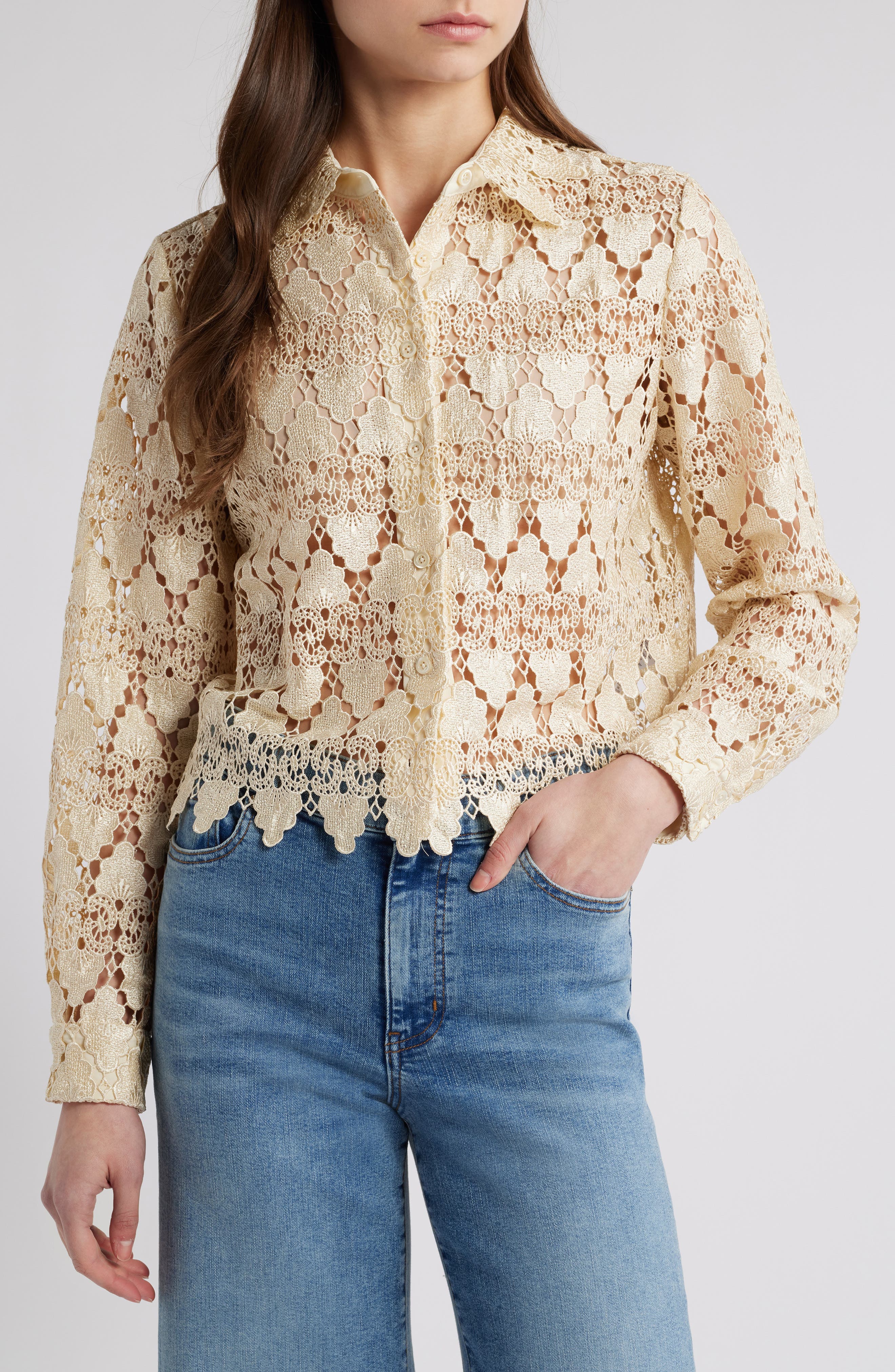 Lace Button-Up Shirt - image 1