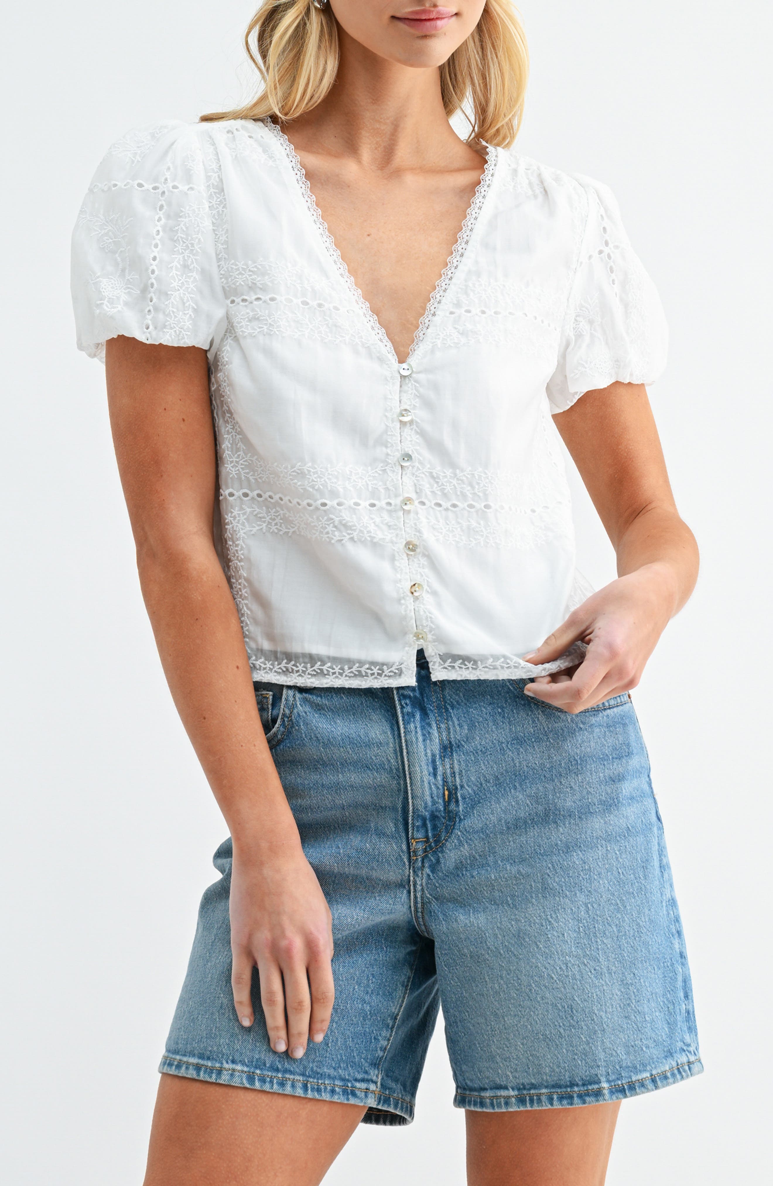 Puff Sleeve Button Front Top - image 1