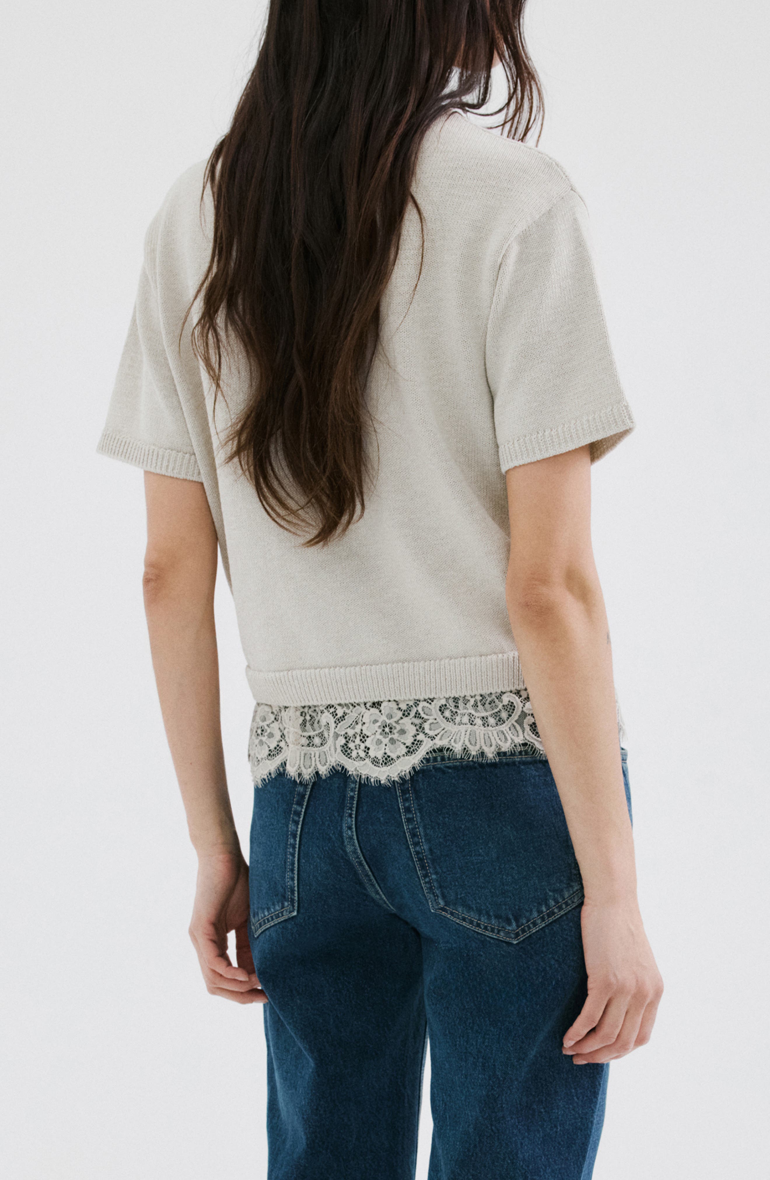 Lace Trim Short Sleeve Sweater - image 2