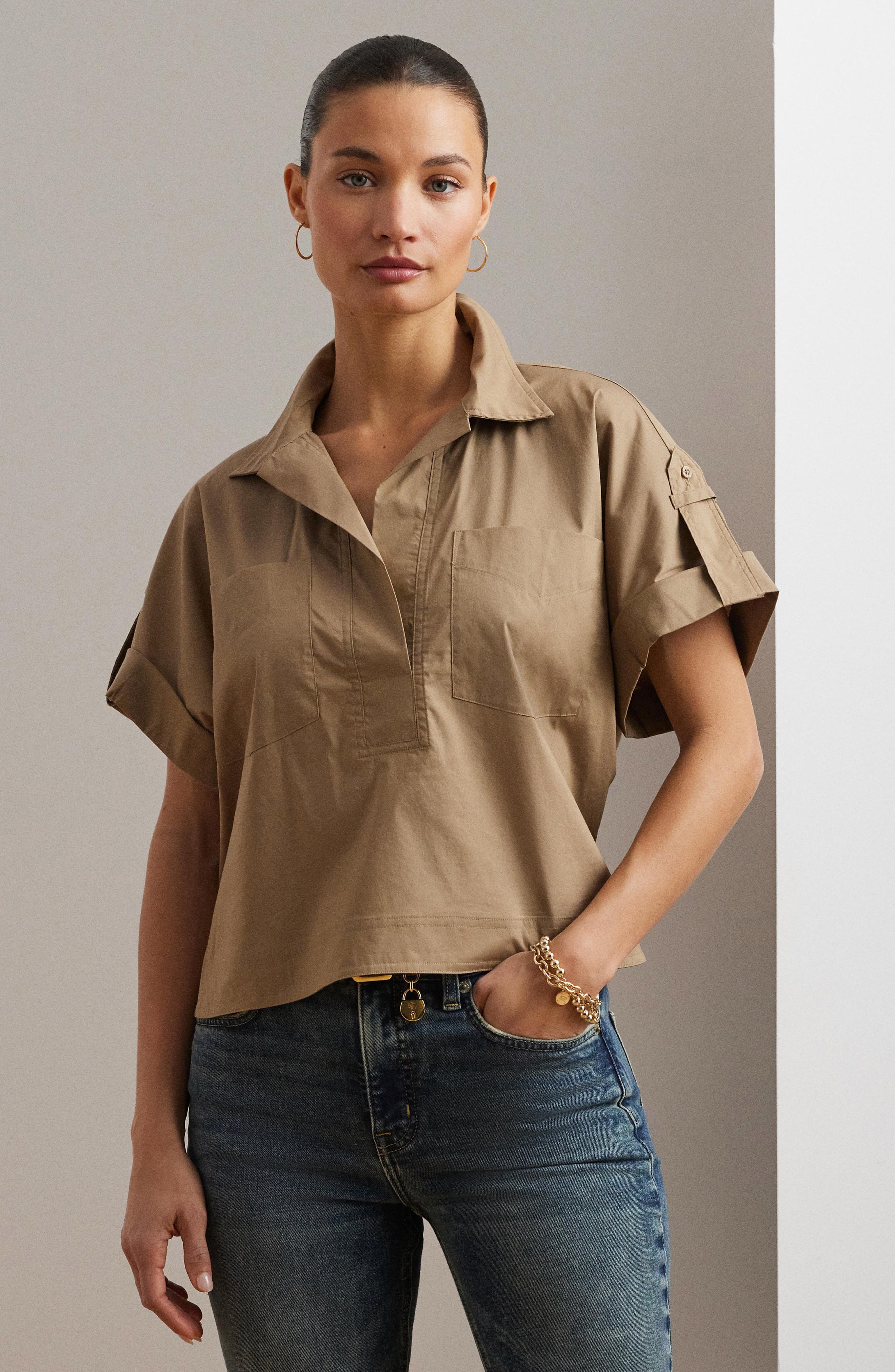 Cotton Blend Camp Shirt - image 2