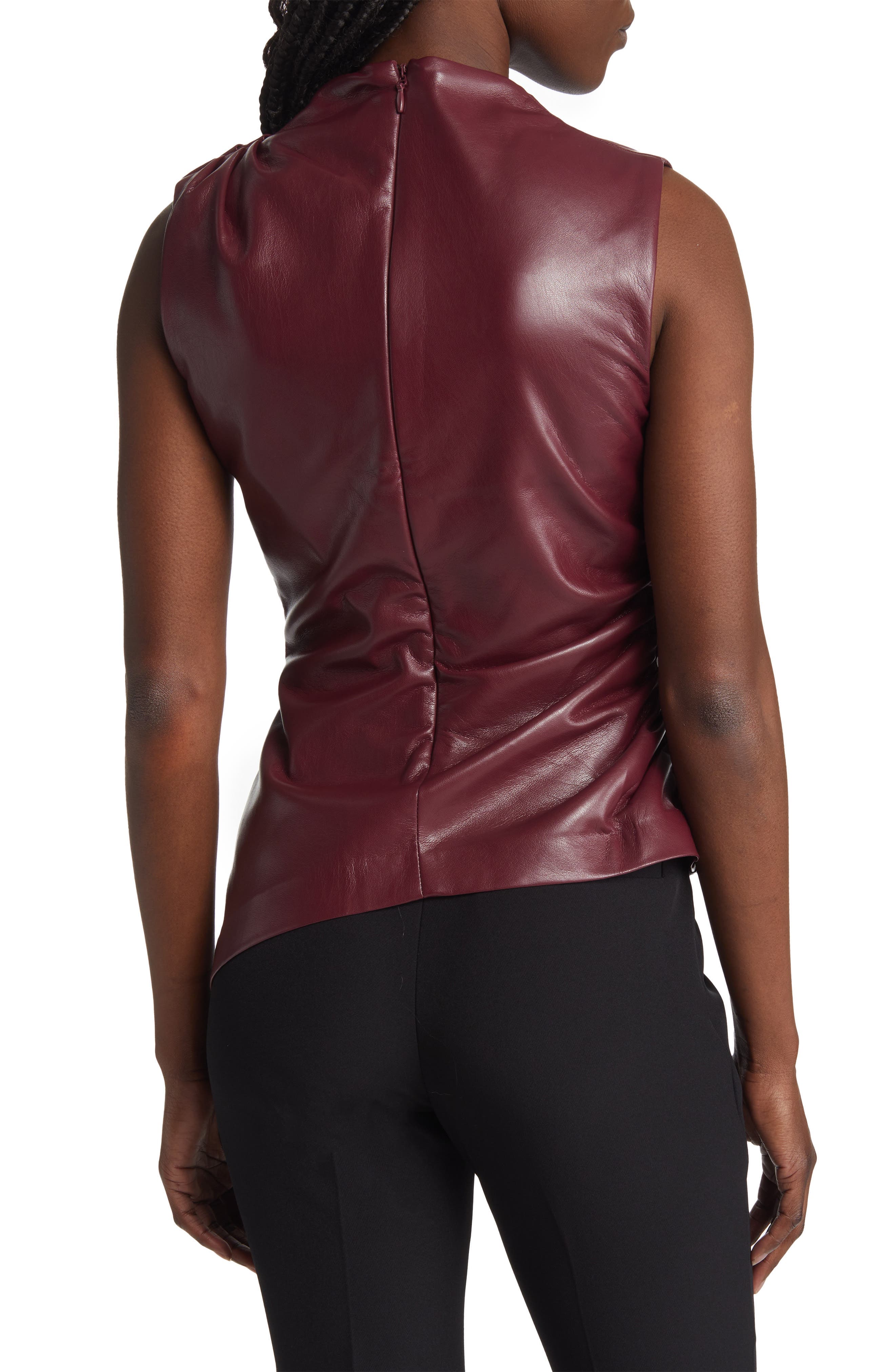 Allegra Asymmetric Faux Leather Gathered Top - image 2