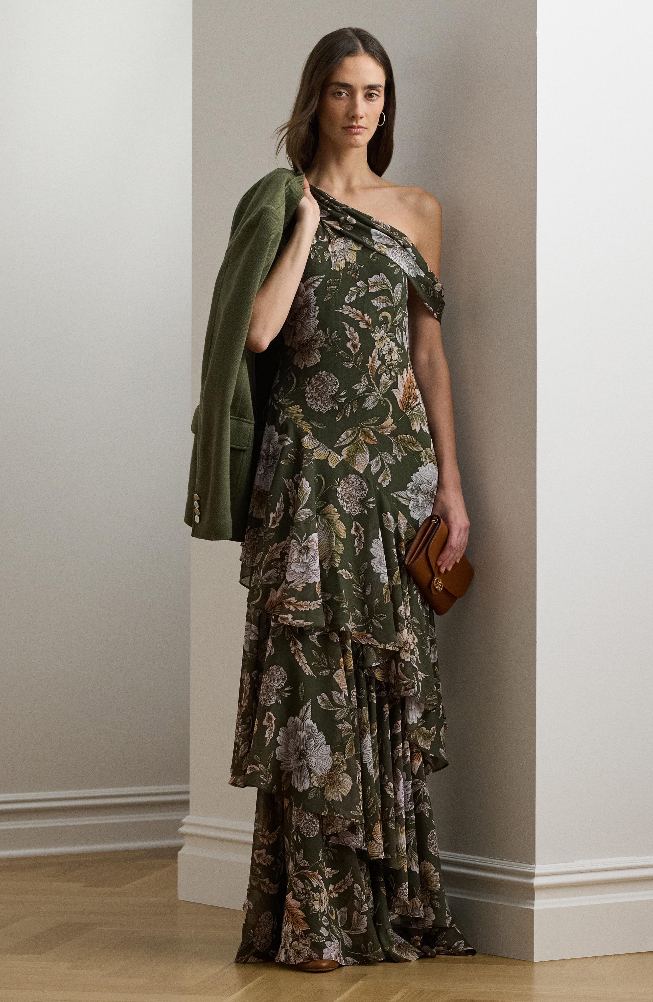 Floral One-Shoulder Georgette Gown - image 2