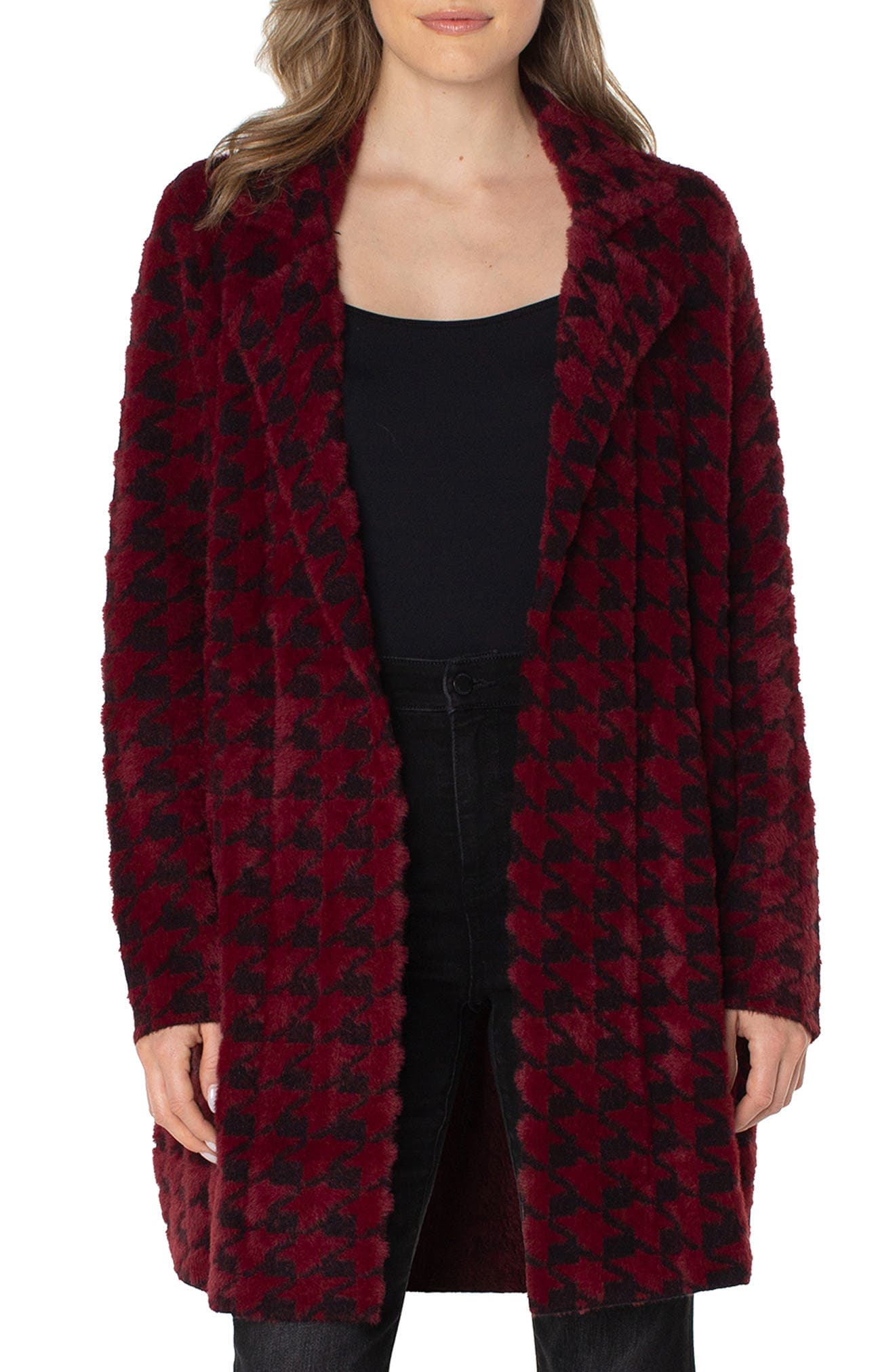 Houndstooth Open Front Sweater Coat - image 1