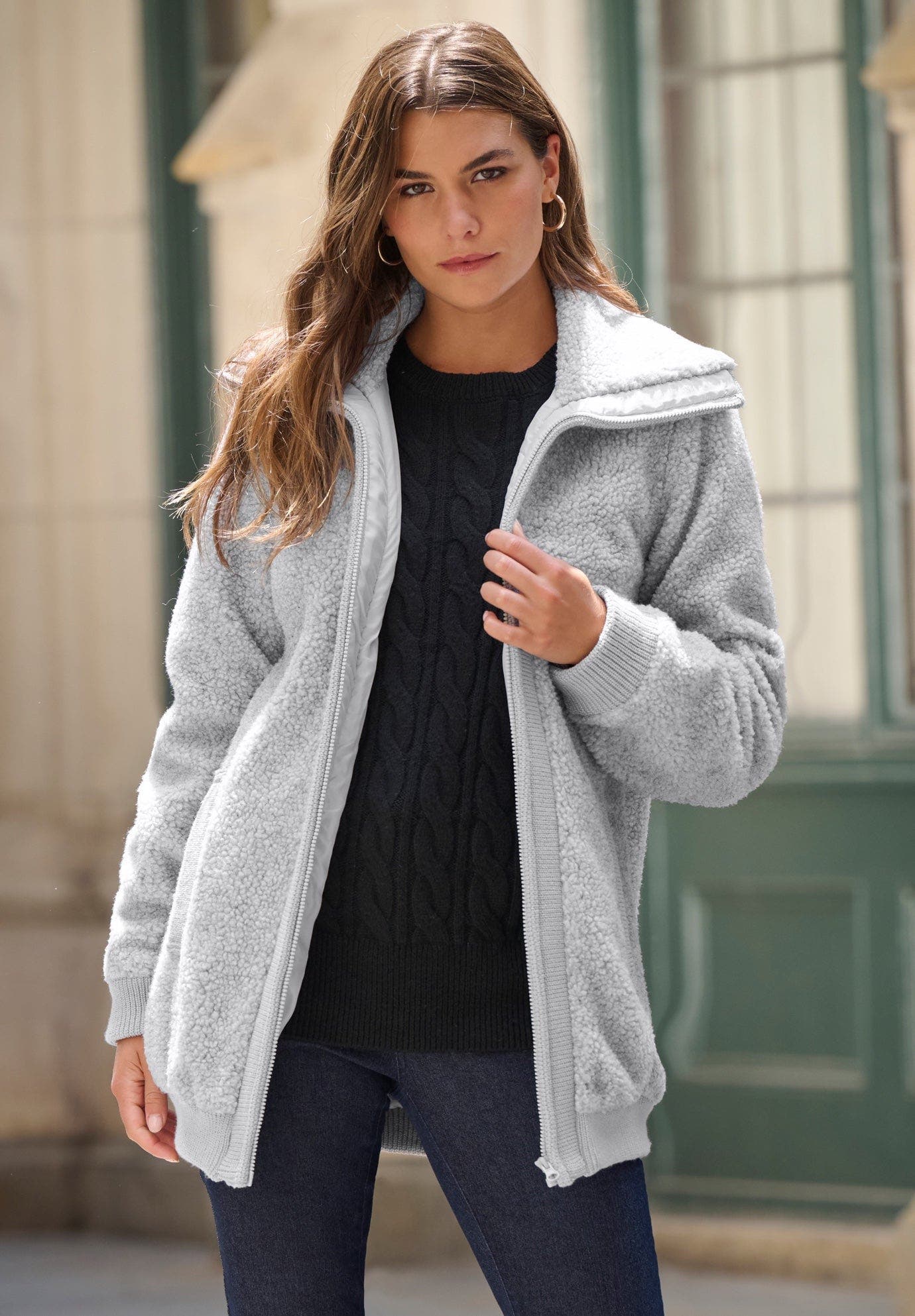 Plus Size High Collar Teddy Fleece Bomber - image 4