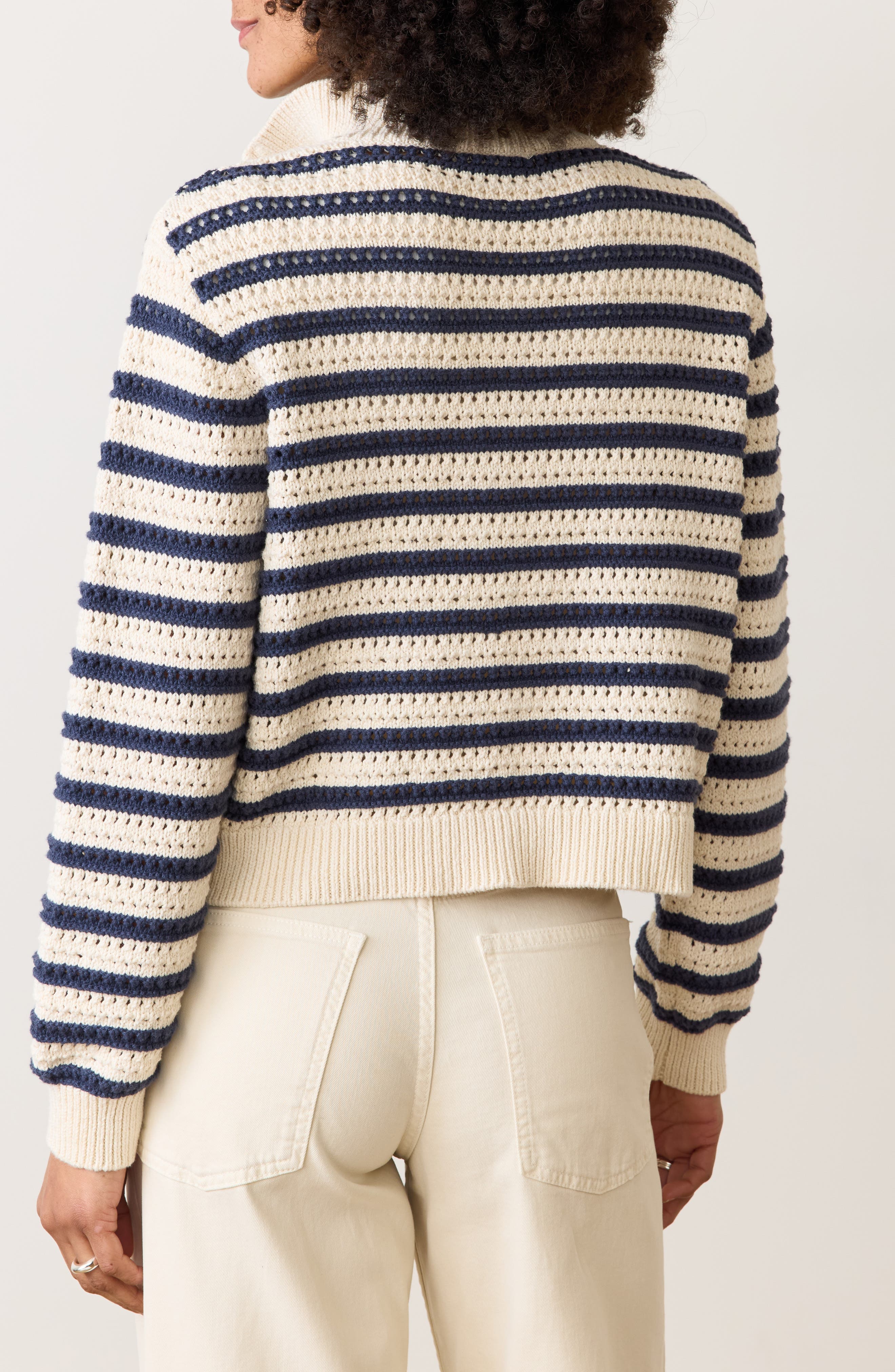 Stripe Open Stitch Quarter Zip Sweater - image 2