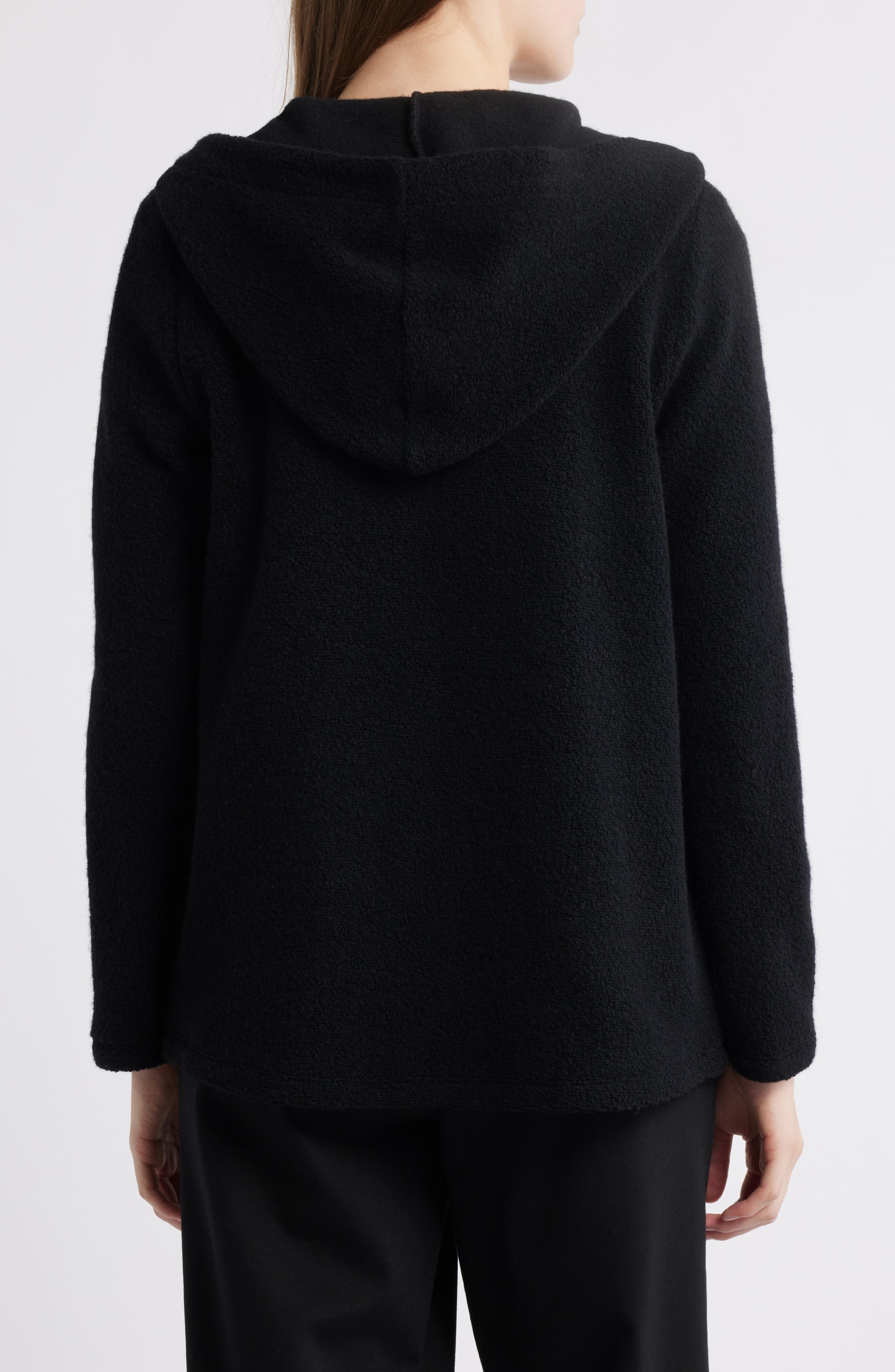 Open Front Recycled Wool Blend Boucle Hooded Jacket - image 2