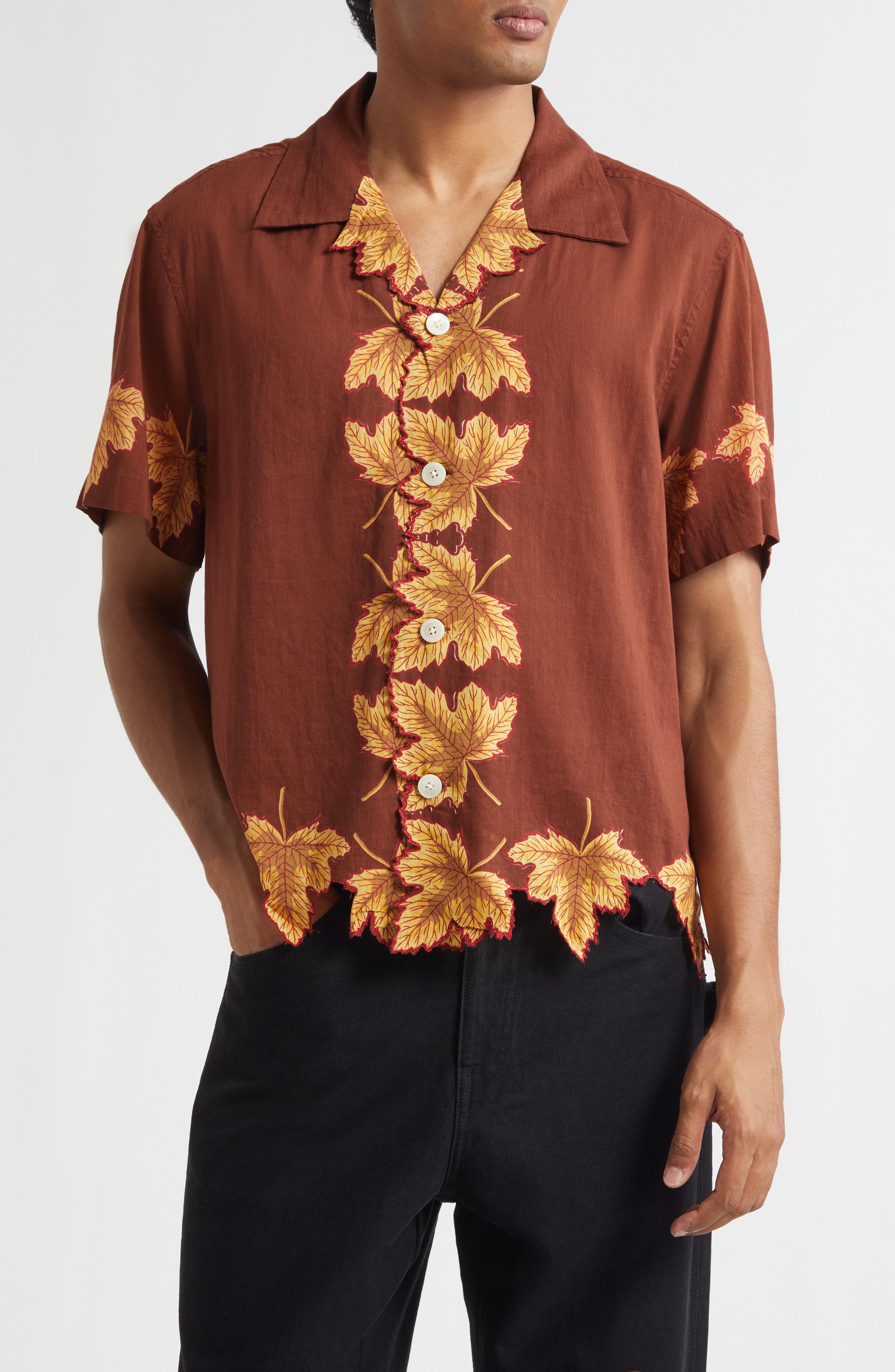 Harvest Floor Leaf Applique Camp Shirt - image 1
