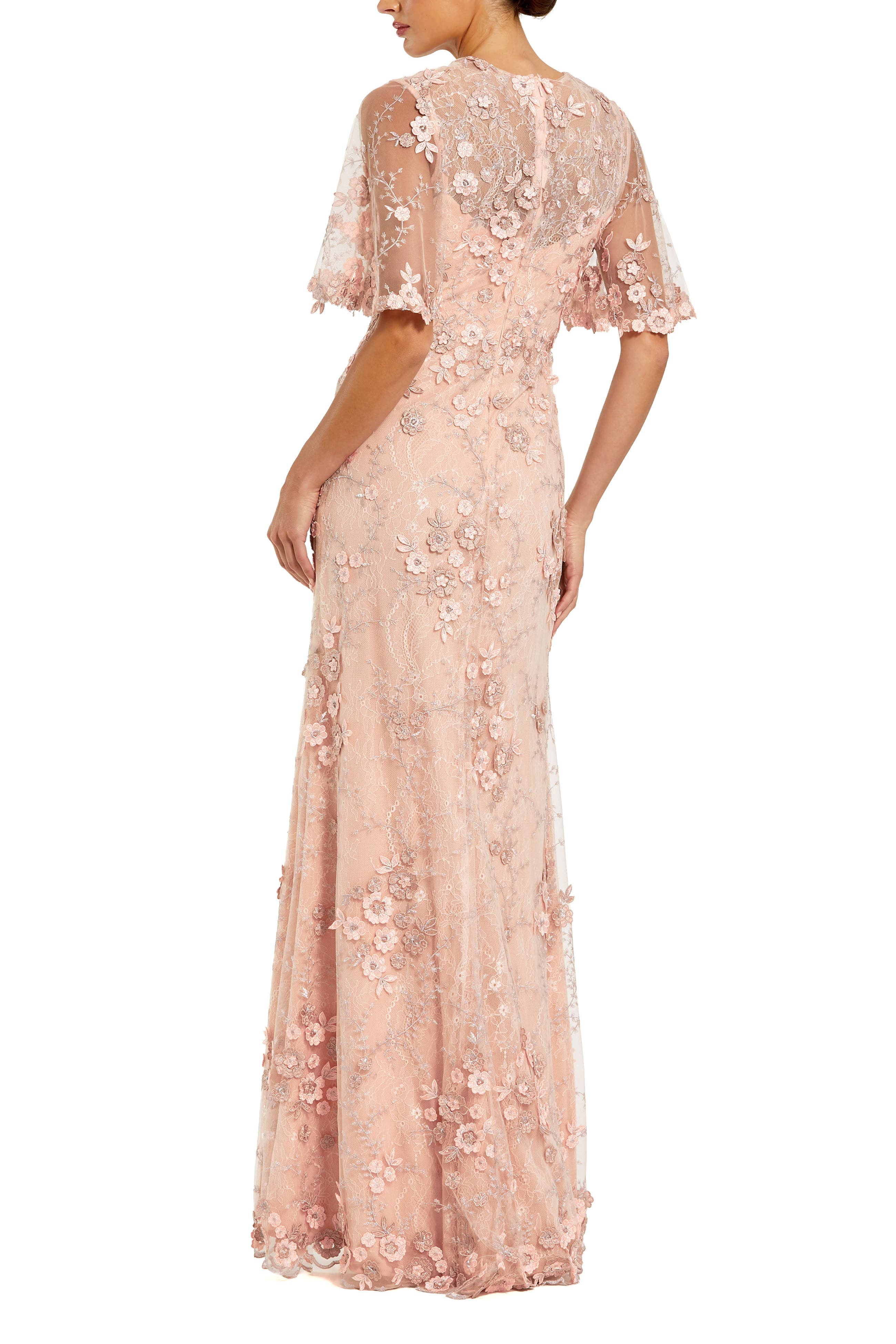 Petite Flutter Sleeve Floral Embroidered Net Gown - image 4