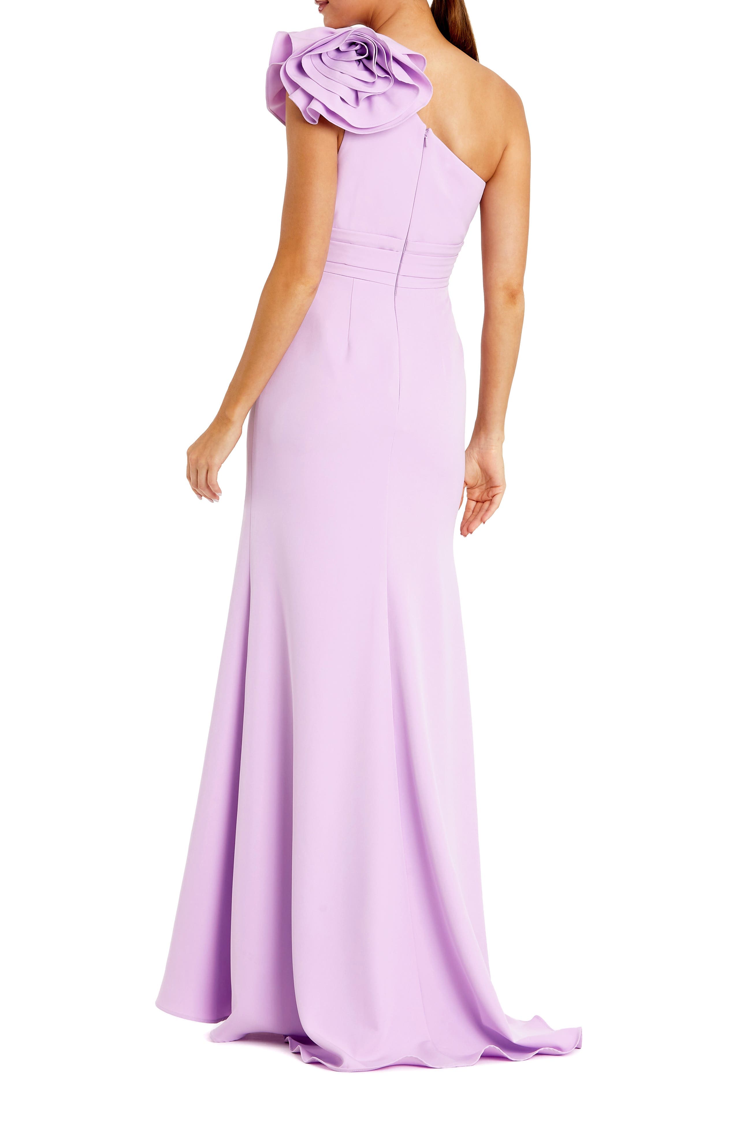 Crepe One Shoulder Gown With 3D Flower - image 2