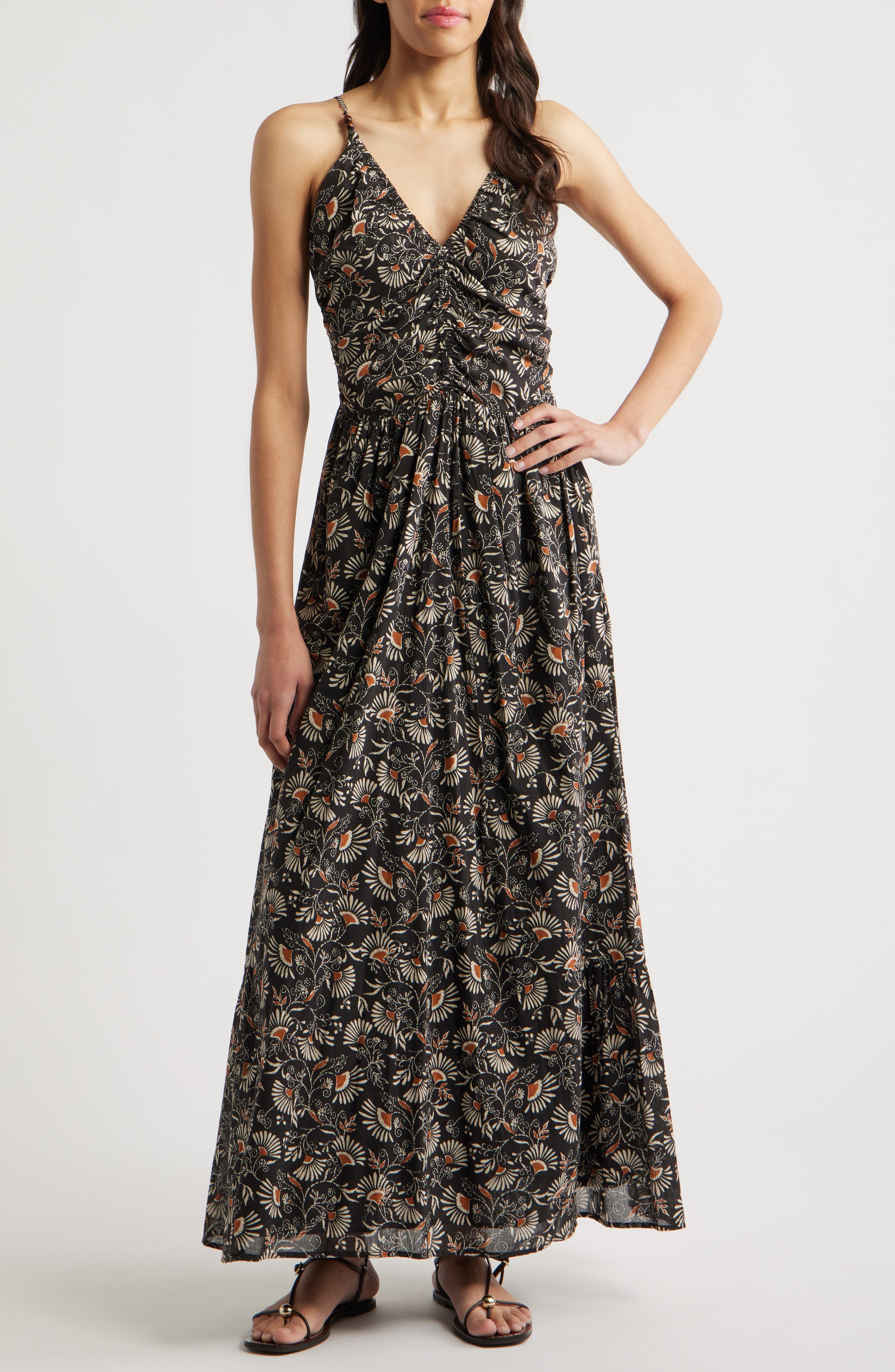 Palm Floral Print A-Line Dress - image 1