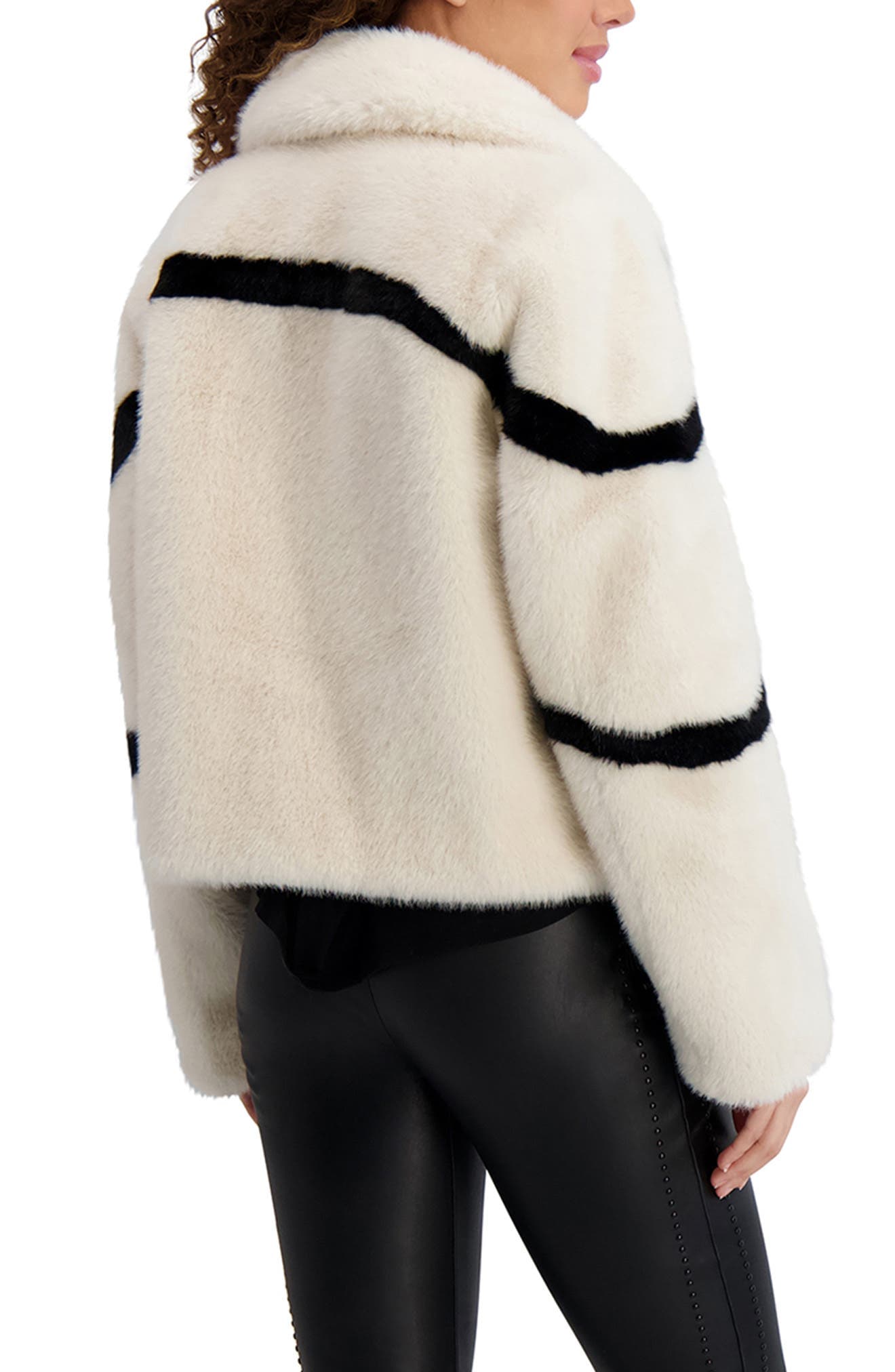 Stripe Short Faux Fur Coat - image 2