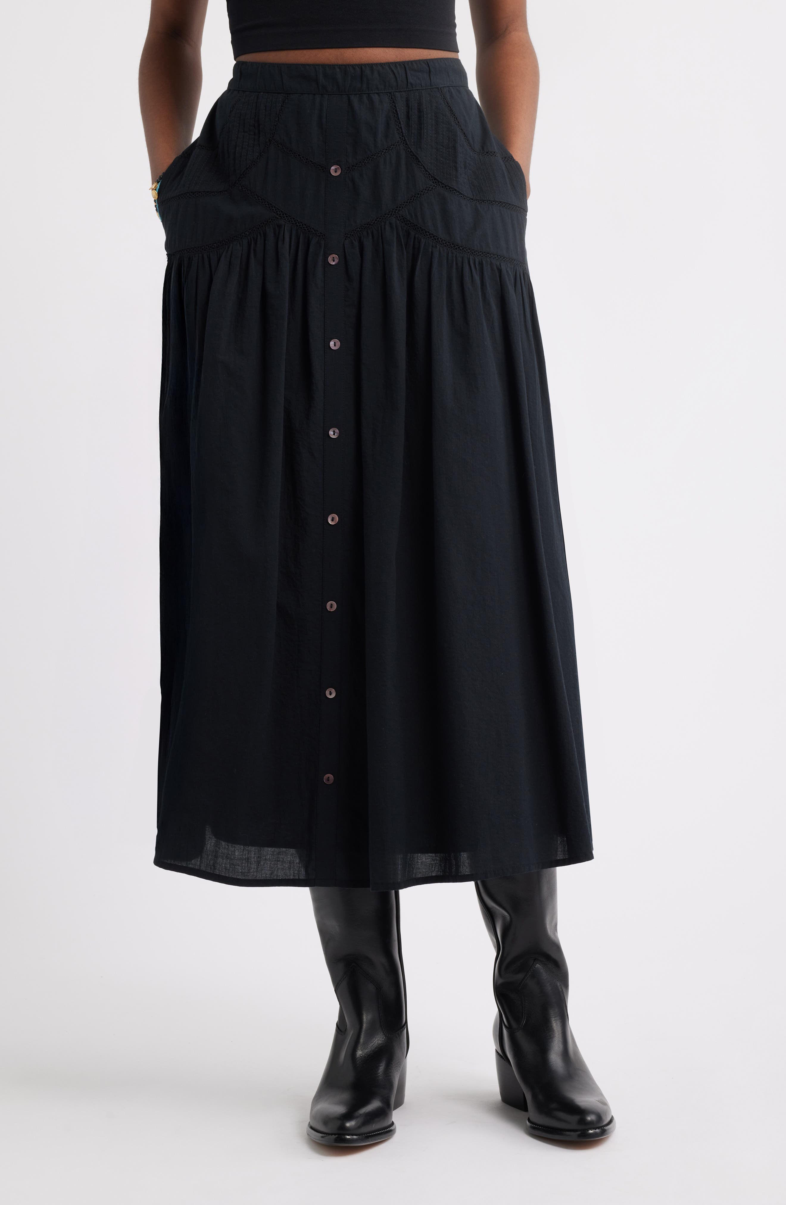 Pintuck Cotton Midi Skirt - image 1