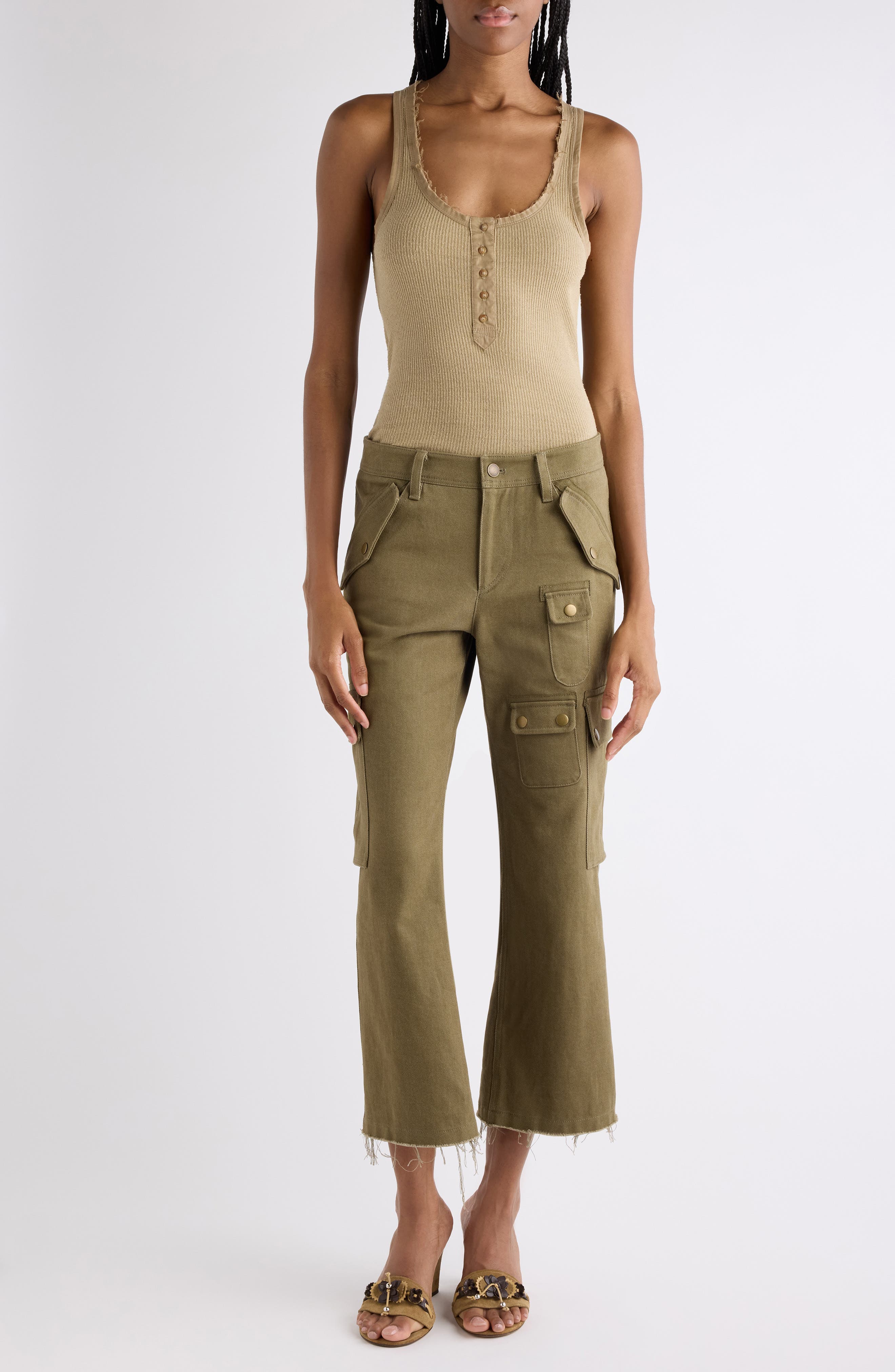 Josine Cotton Twill Flare Crop Cargo Pants - image 2